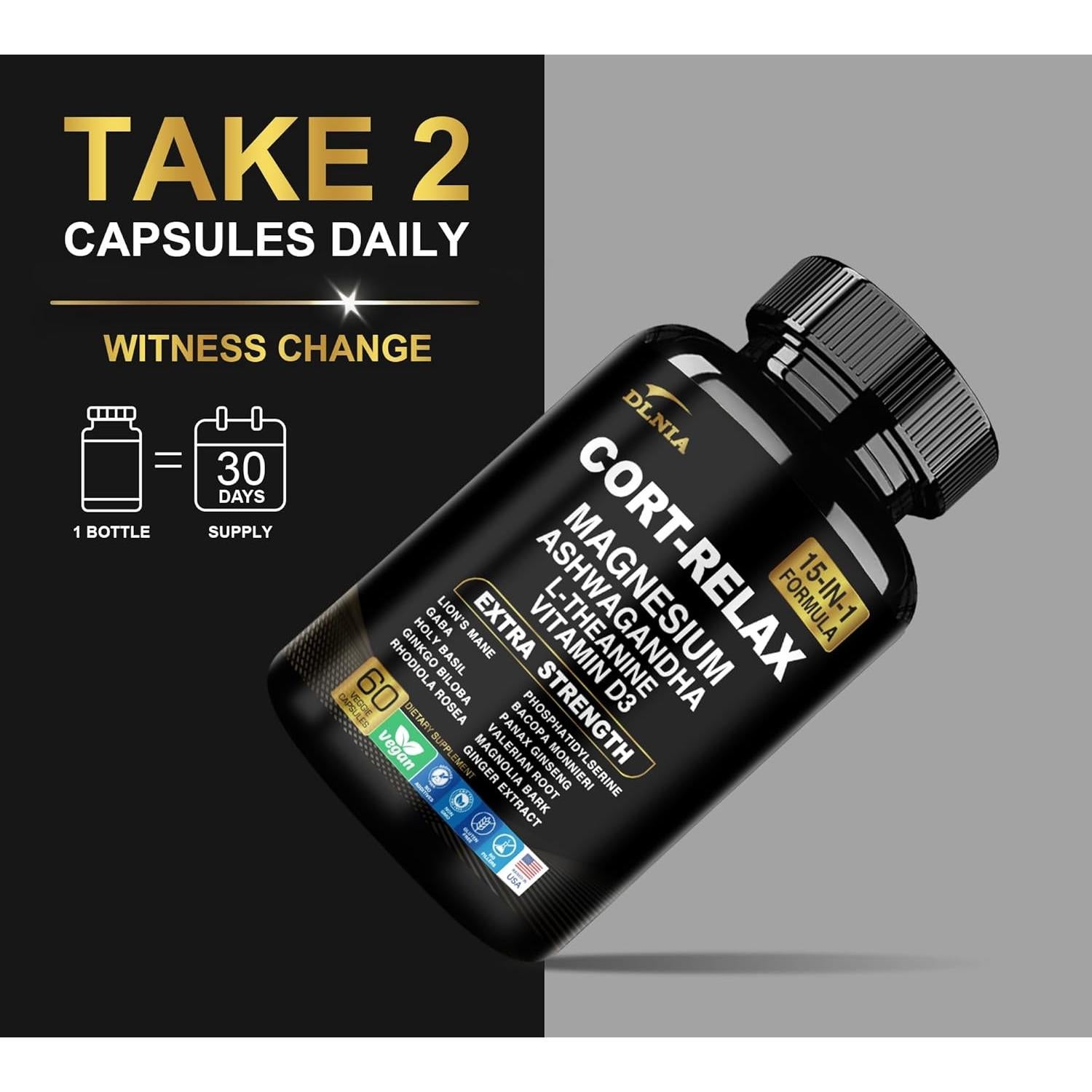 Suplemento DLNIA Super Calm 15-en-1 con Magnesio y Ashwagandha