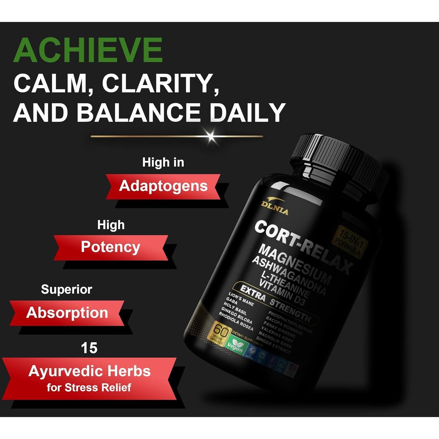 Suplemento DLNIA Super Calm 15-en-1 con Magnesio y Ashwagandha