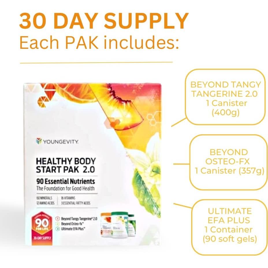 Youngevity Paquete de Inicio Cuerpo Saludable 2.0 - 60 Minerales, 16 Vitaminas, 12 Aminoácidos