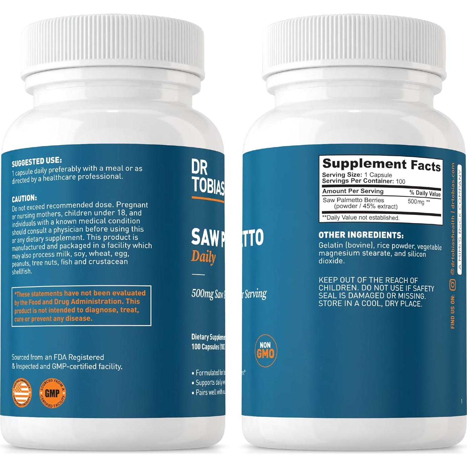 Suplemento Saw Palmetto Dr. Tobias 500mg - 100 Cápsulas