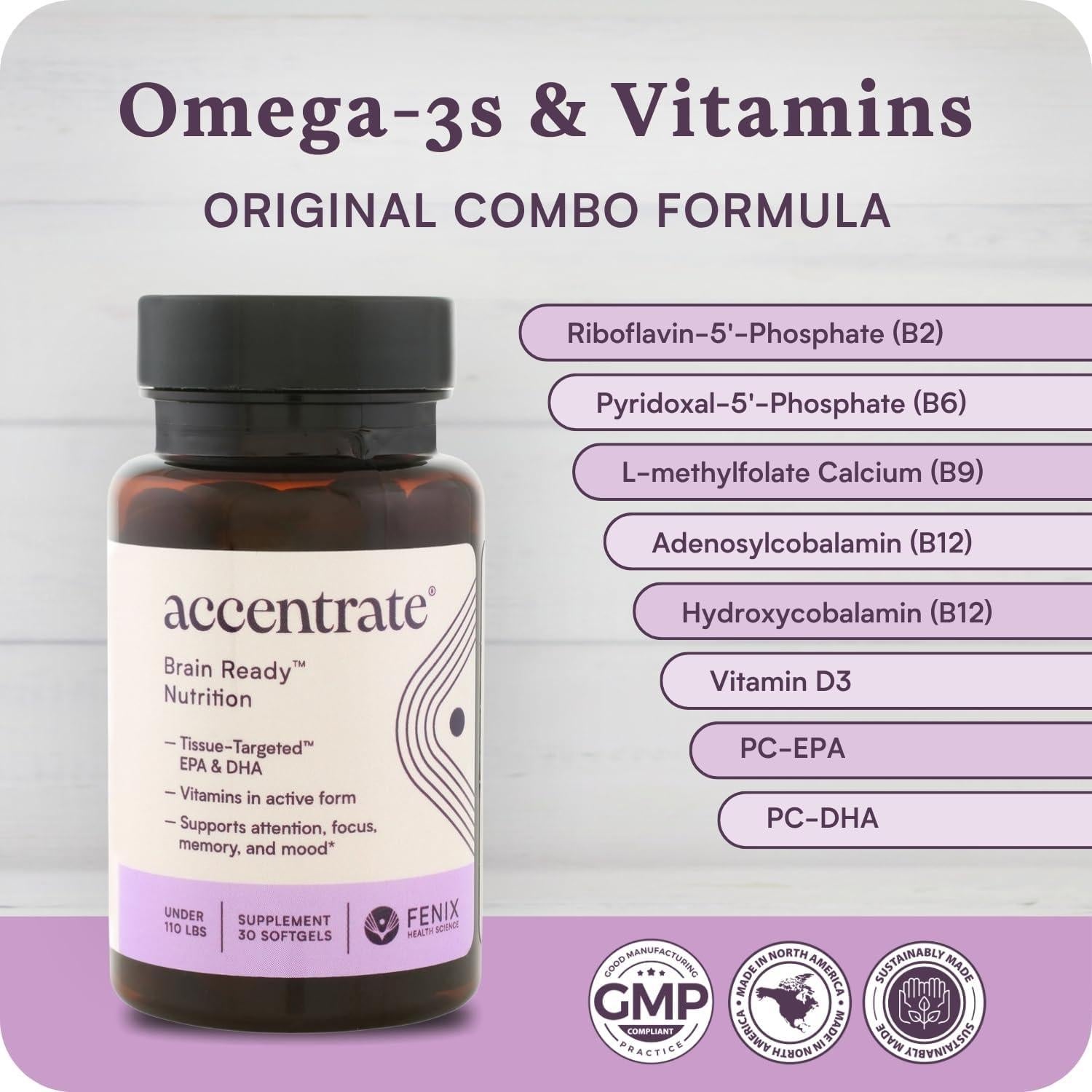 Suplemento Accentrate Fenix - Omega 3 y Vitaminas B - 30 Gelatinas