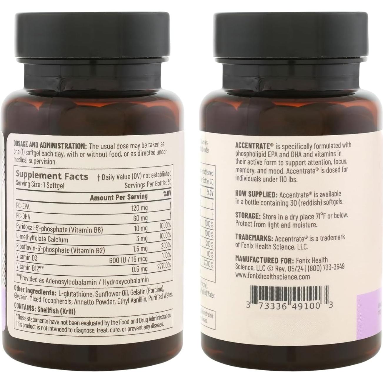 Suplemento Accentrate Fenix - Omega 3 y Vitaminas B - 30 Gelatinas