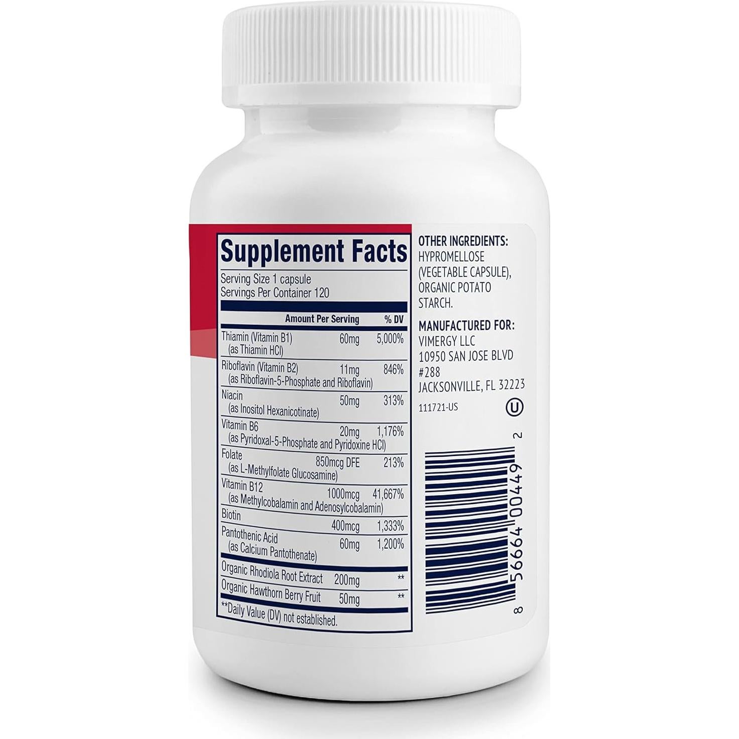 Vimergy Adapto B Complejo 120 Cápsulas - 8 Vitaminas B + Rhodiola