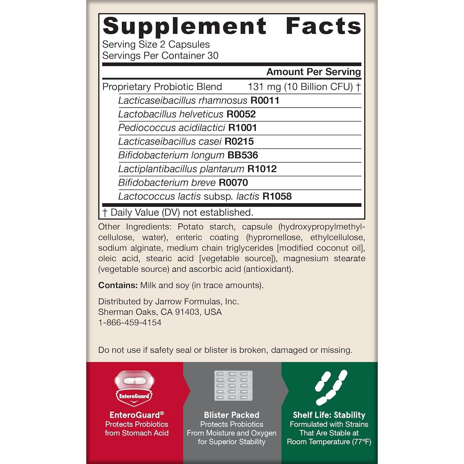 Probioticos Jarrow Formulas 10 Mil Millones CFU - 60 Cápsulas
