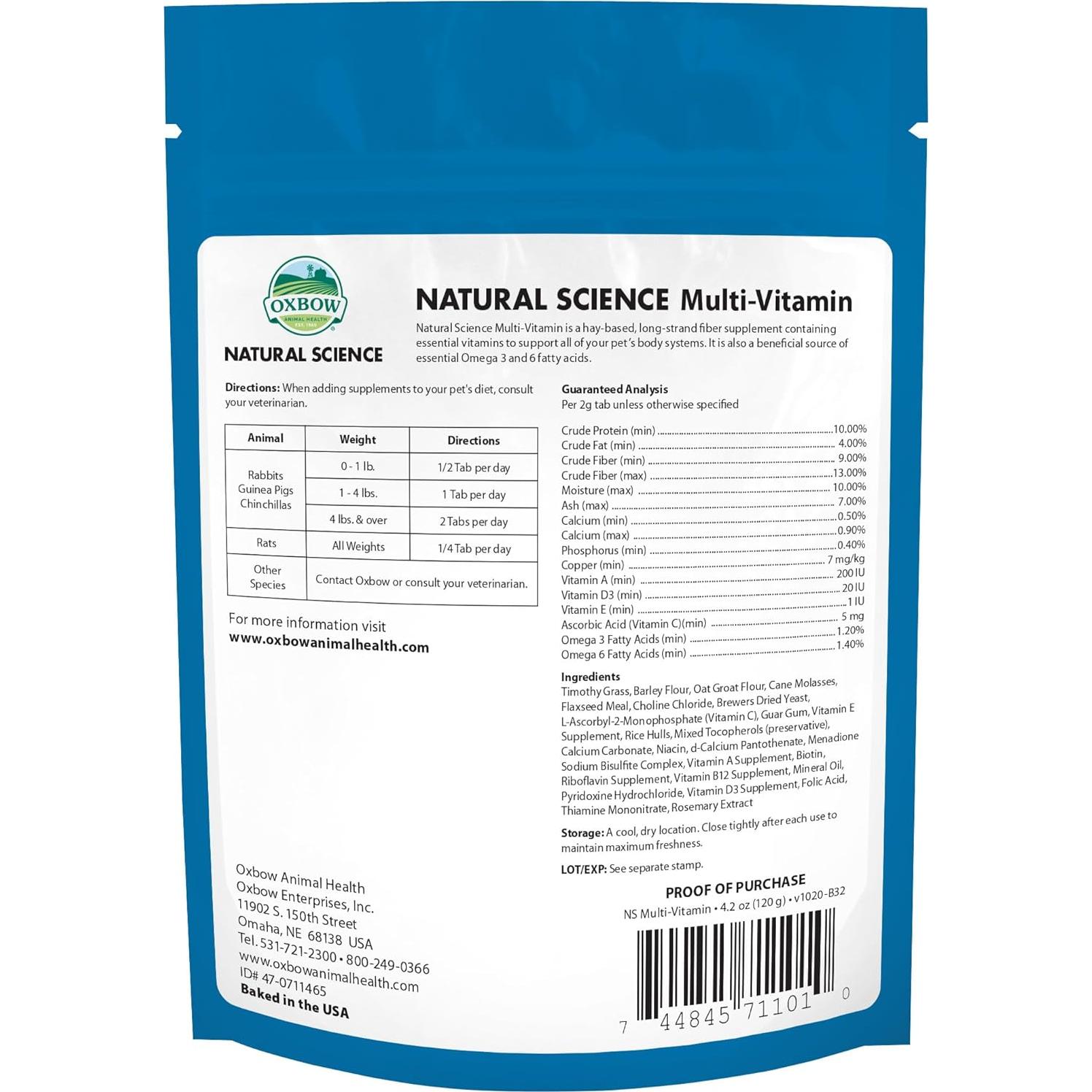 Suplemento Multivitamínico Natural Oxbow 119 g para Conejos