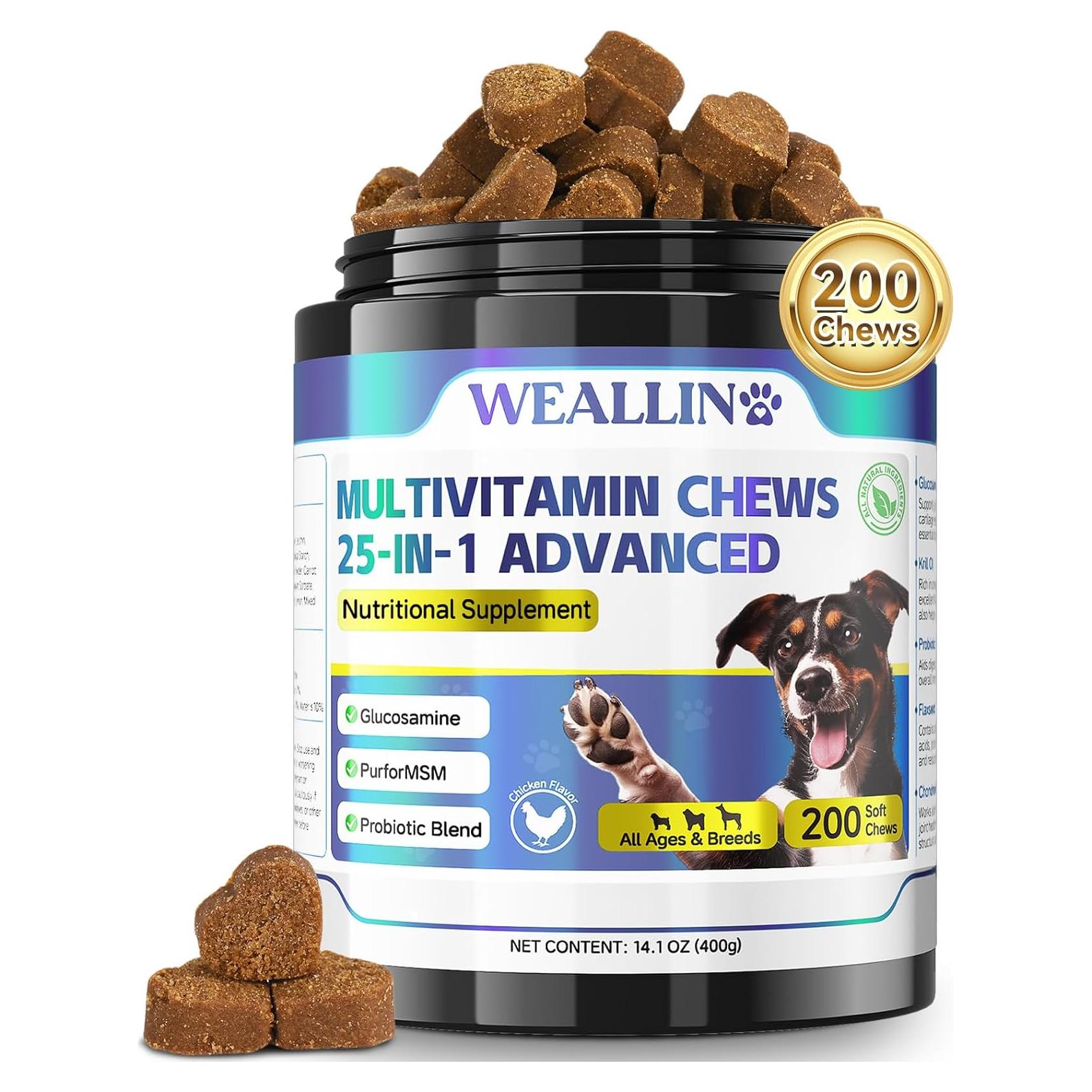 Vitaminas Masticables para Perros WEALLIN 200pcs Omega-3 Glucosamina