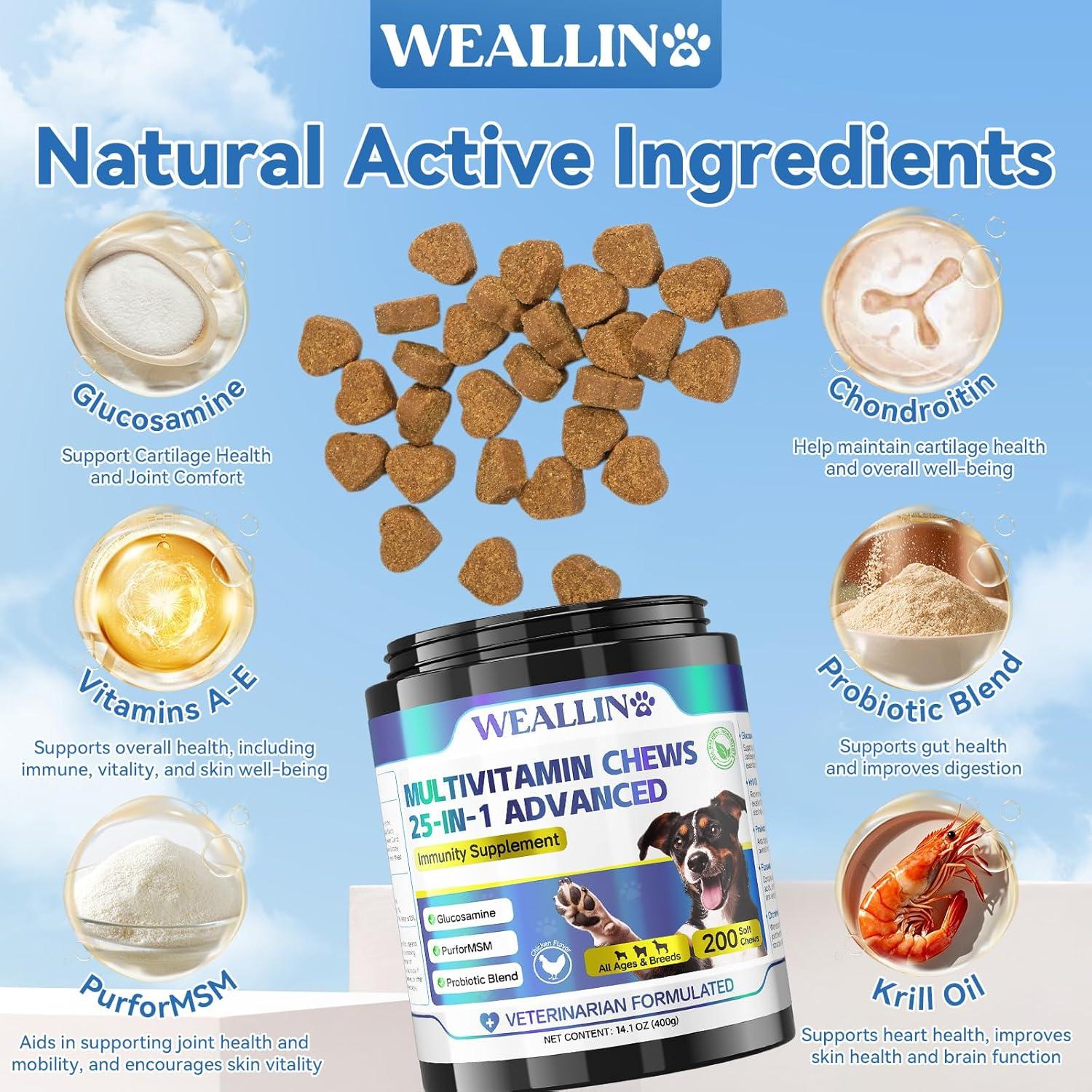 Vitaminas Masticables para Perros WEALLIN 200pcs Omega-3 Glucosamina