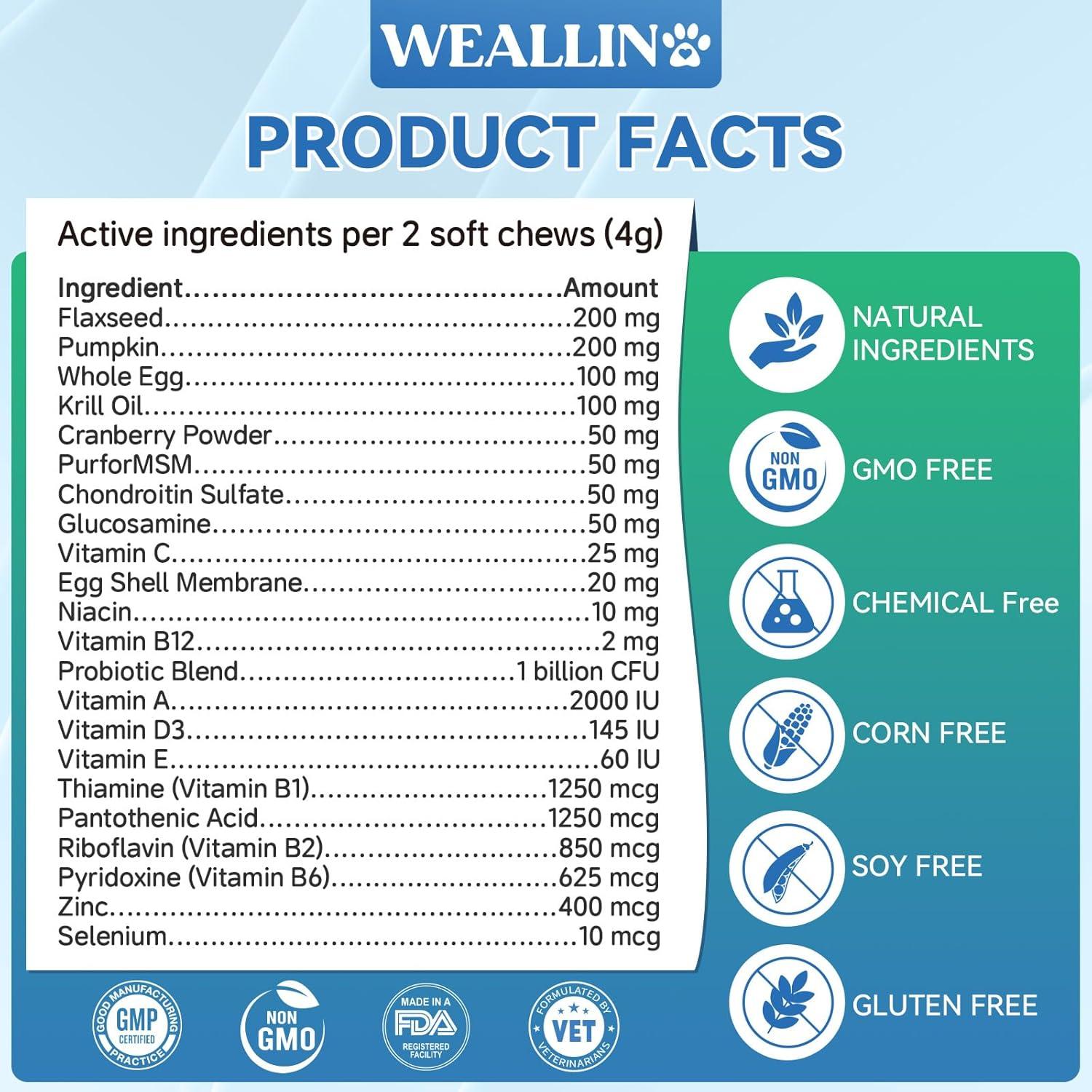 Vitaminas Masticables para Perros WEALLIN 200pcs Omega-3 Glucosamina