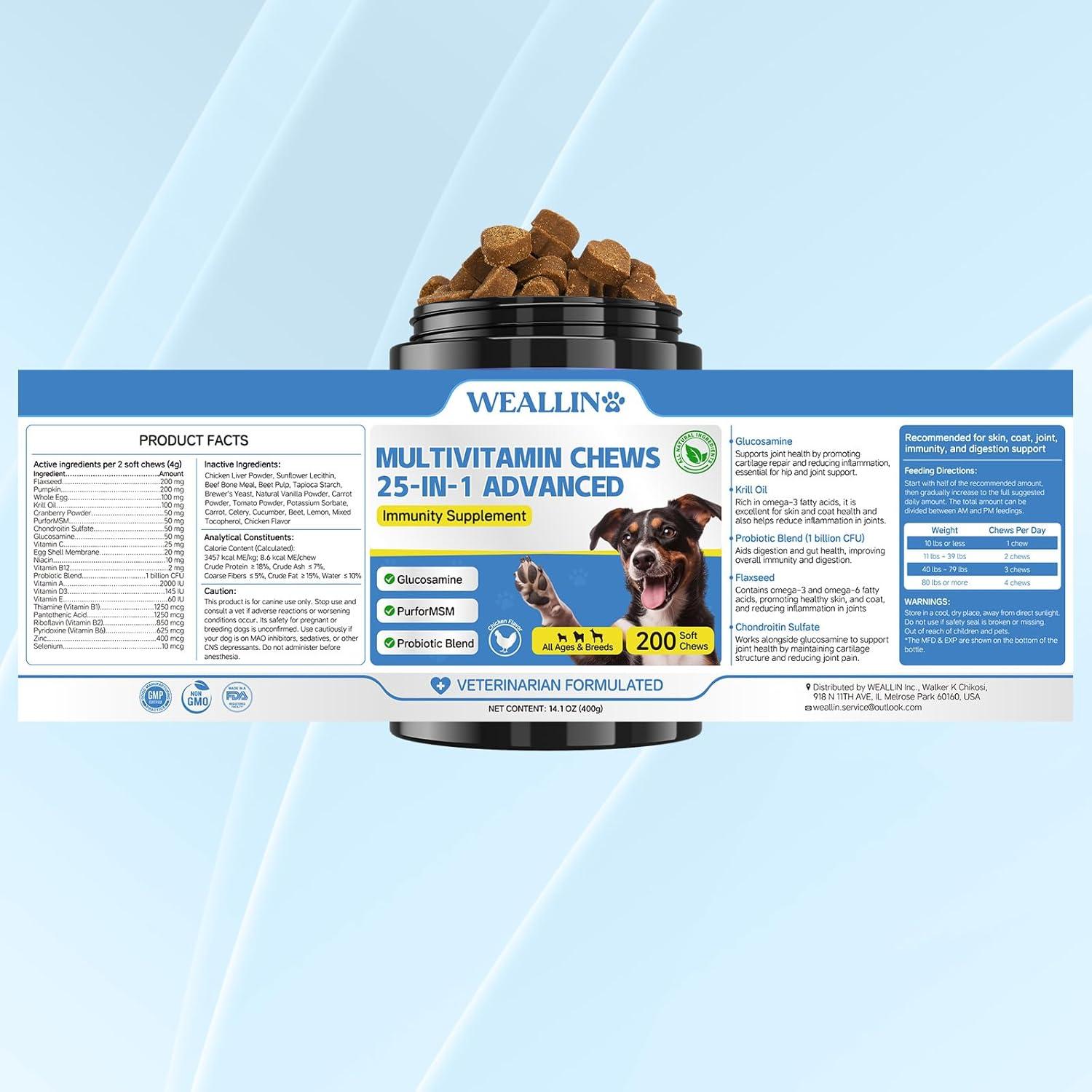 Vitaminas Masticables para Perros WEALLIN 200pcs Omega-3 Glucosamina