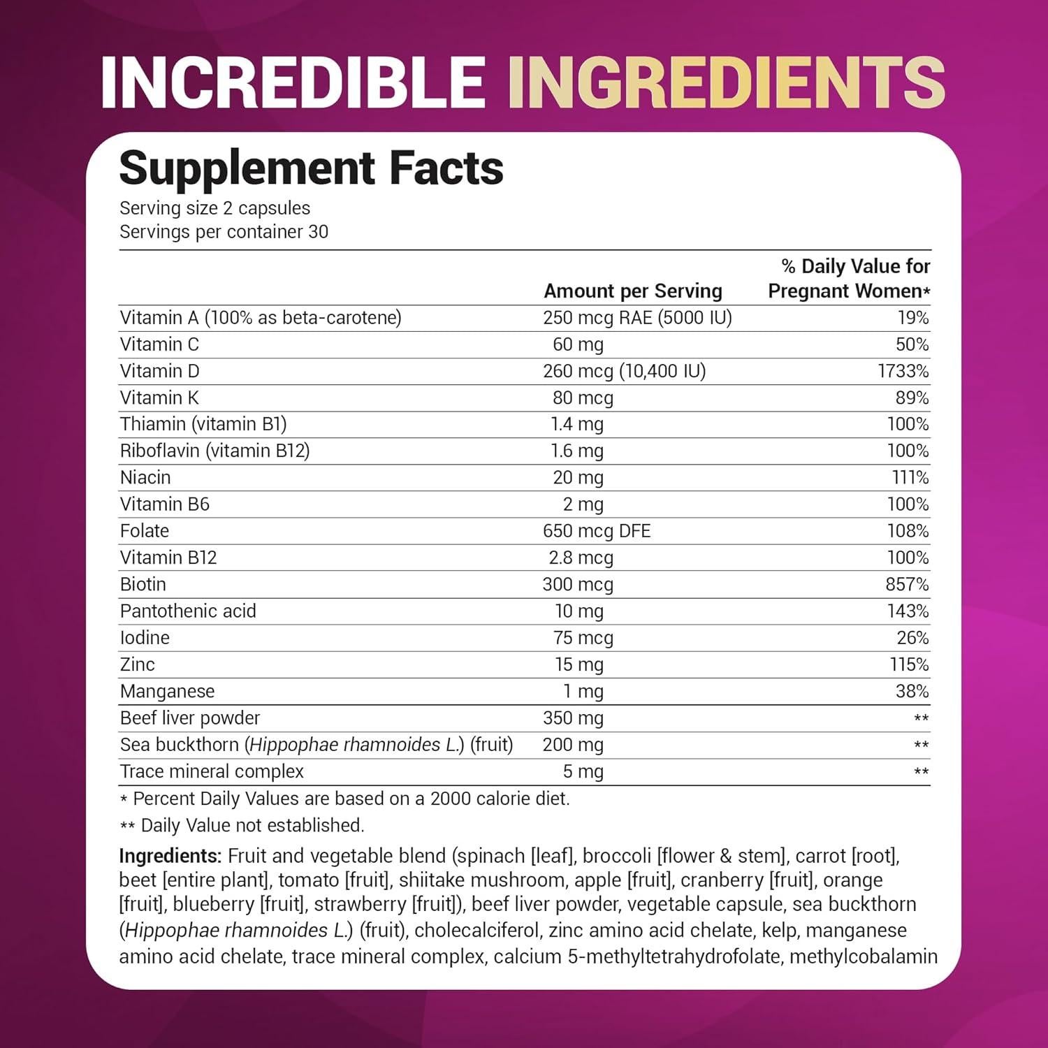 Vitaminas Prenatales Dr. Berg 60 Cápsulas - Folato y Superalimentos