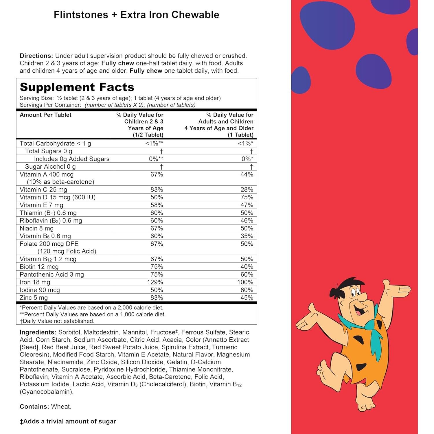 Multivitamina Masticable Flintstones con Hierro 90 Unidades