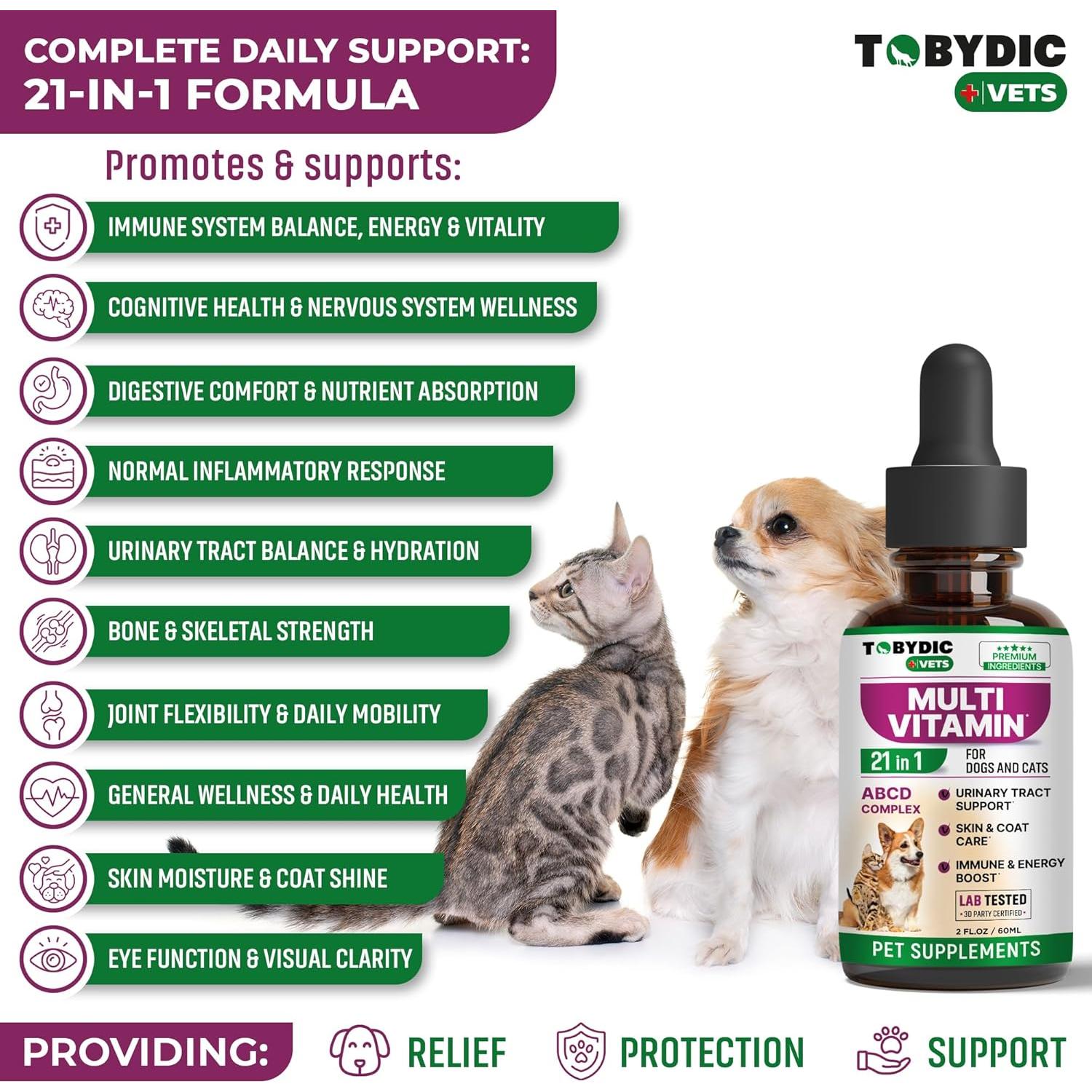 Multivitamina Líquida para Gatos y Perros Tobydic 21 en 1