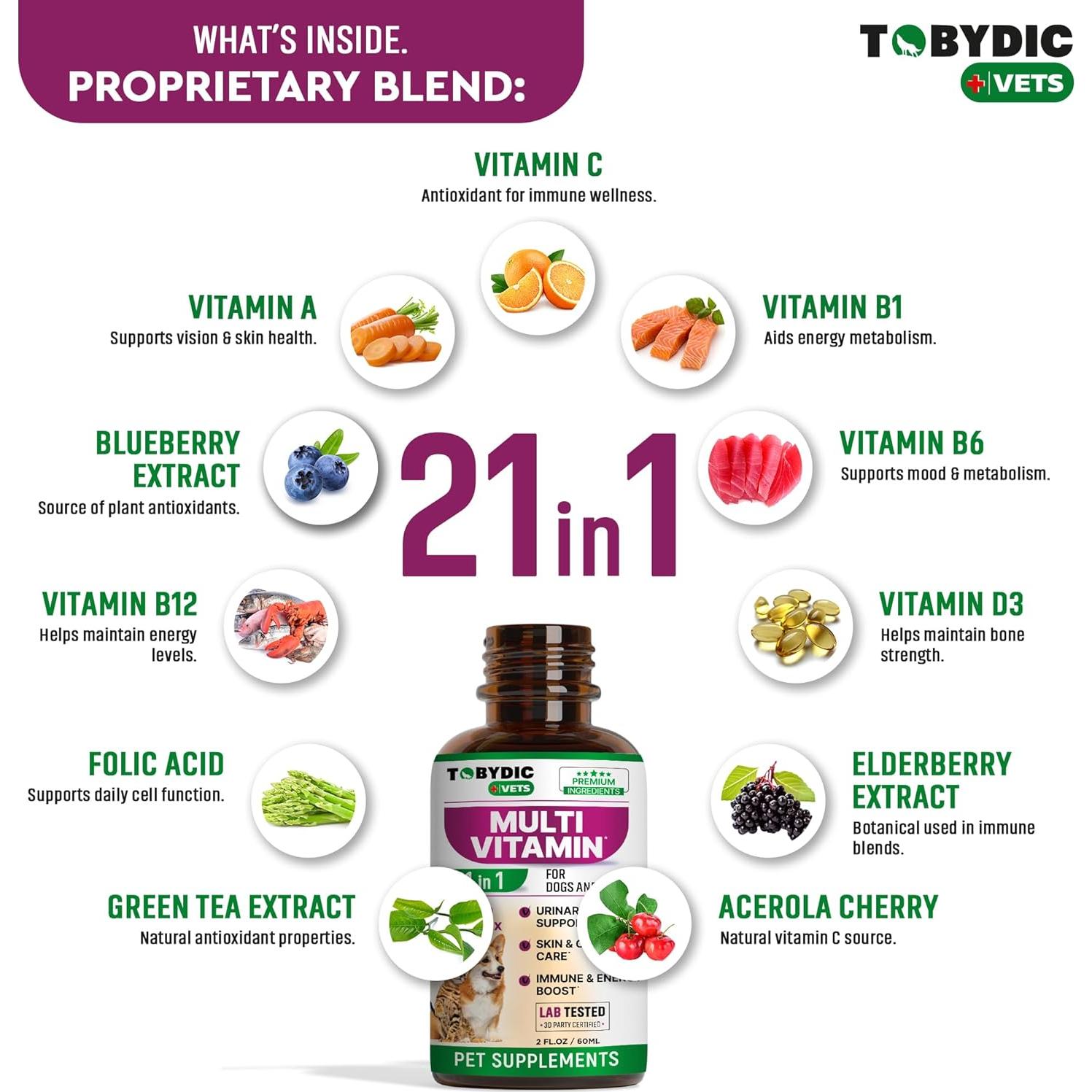 Multivitamina Líquida para Gatos y Perros Tobydic 21 en 1