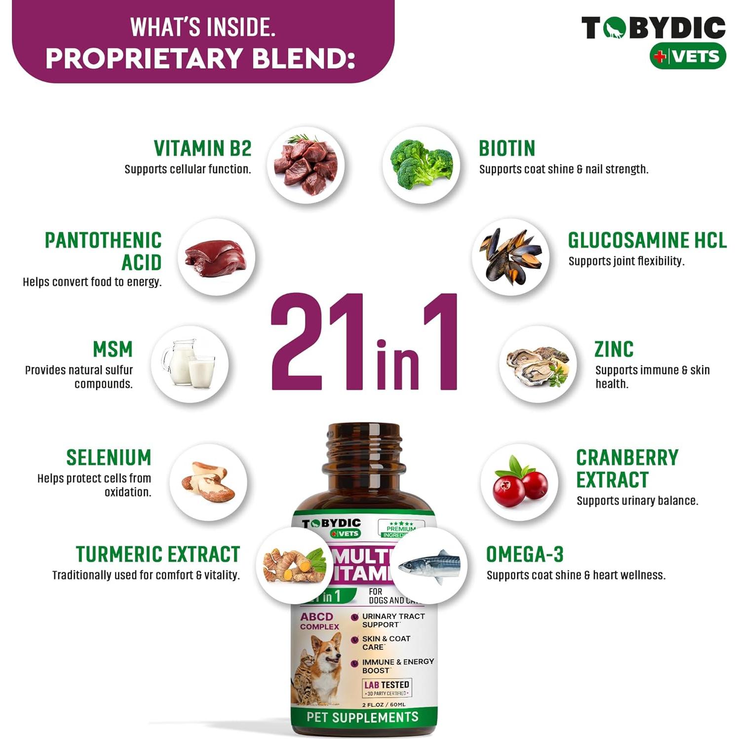 Multivitamina Líquida para Gatos y Perros Tobydic 21 en 1