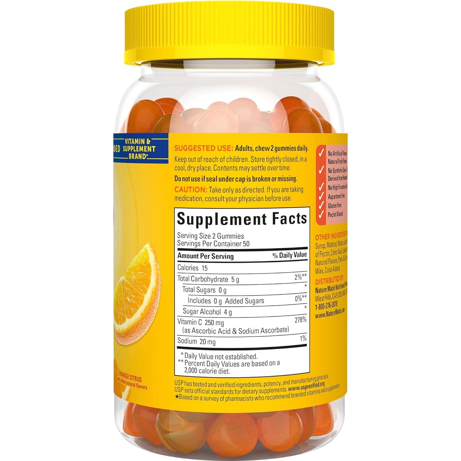 Gominolas de Vitamina C Nature Made 250 mg Sin Azúcar 100 Unidades