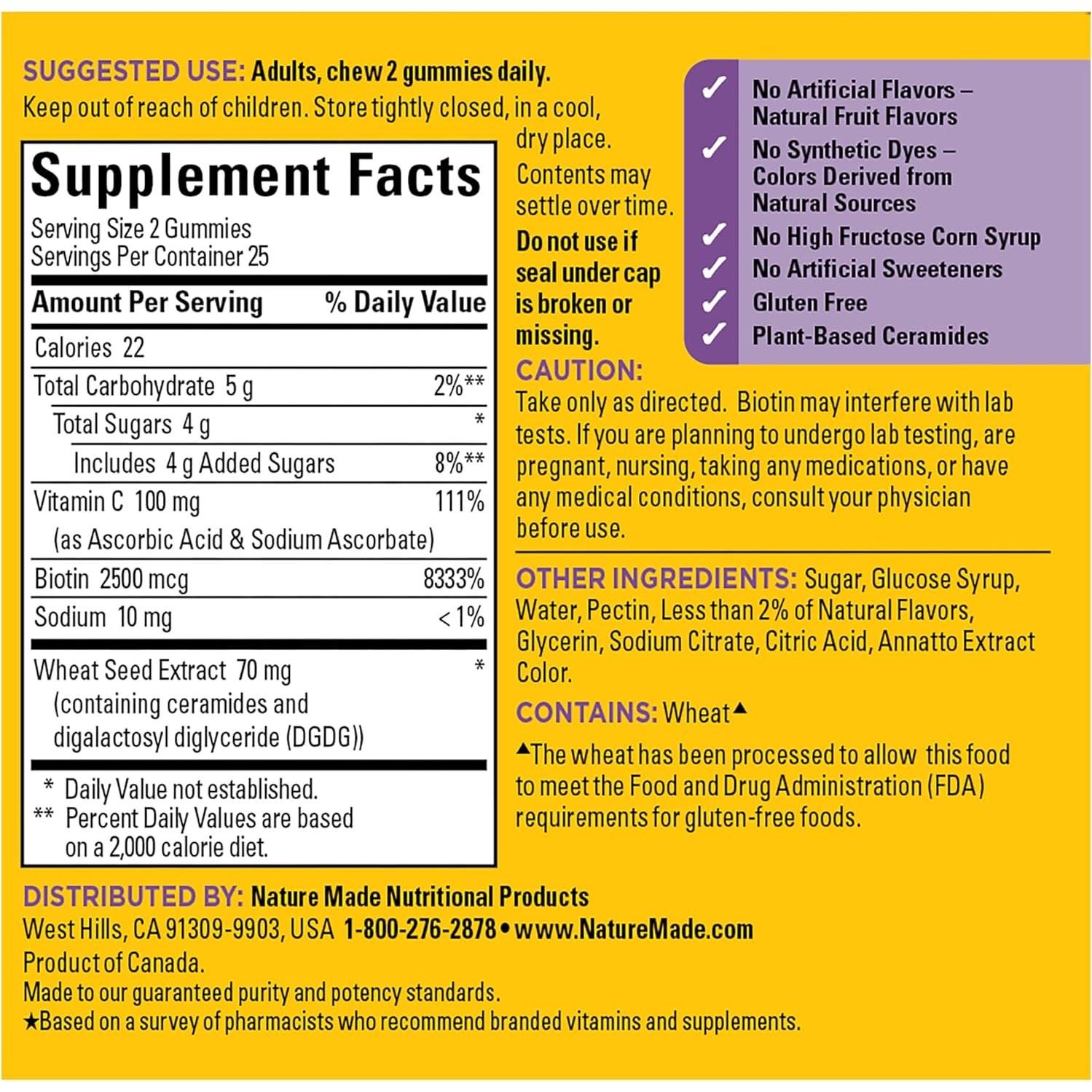 Gomitas de Hidratación de Piel Nature Made con Ceramidas y Biotina - 50 Unidades