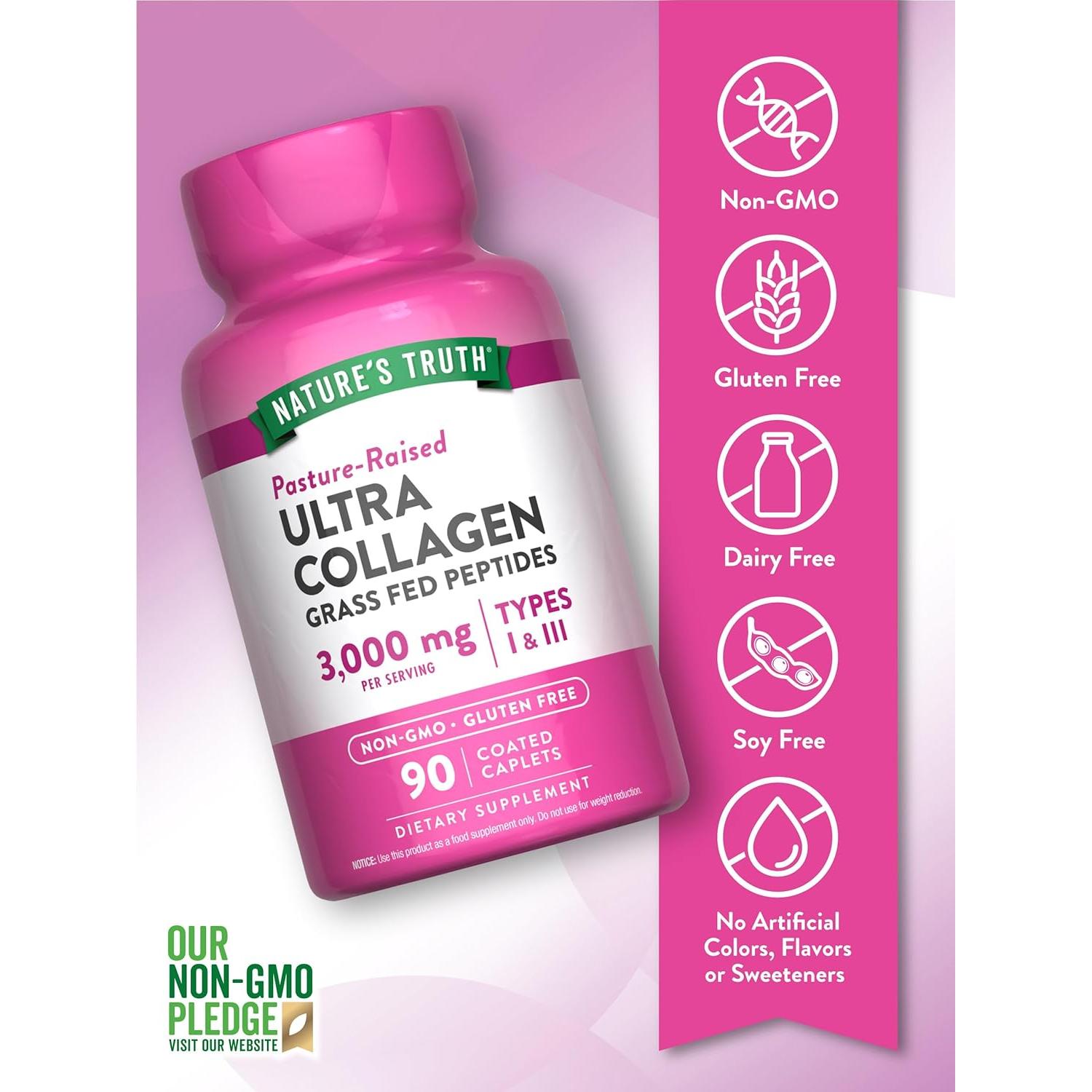 Colágeno en Péptidos La Verdad de la Naturaleza 90 Tabletas Tipo 1 y 3