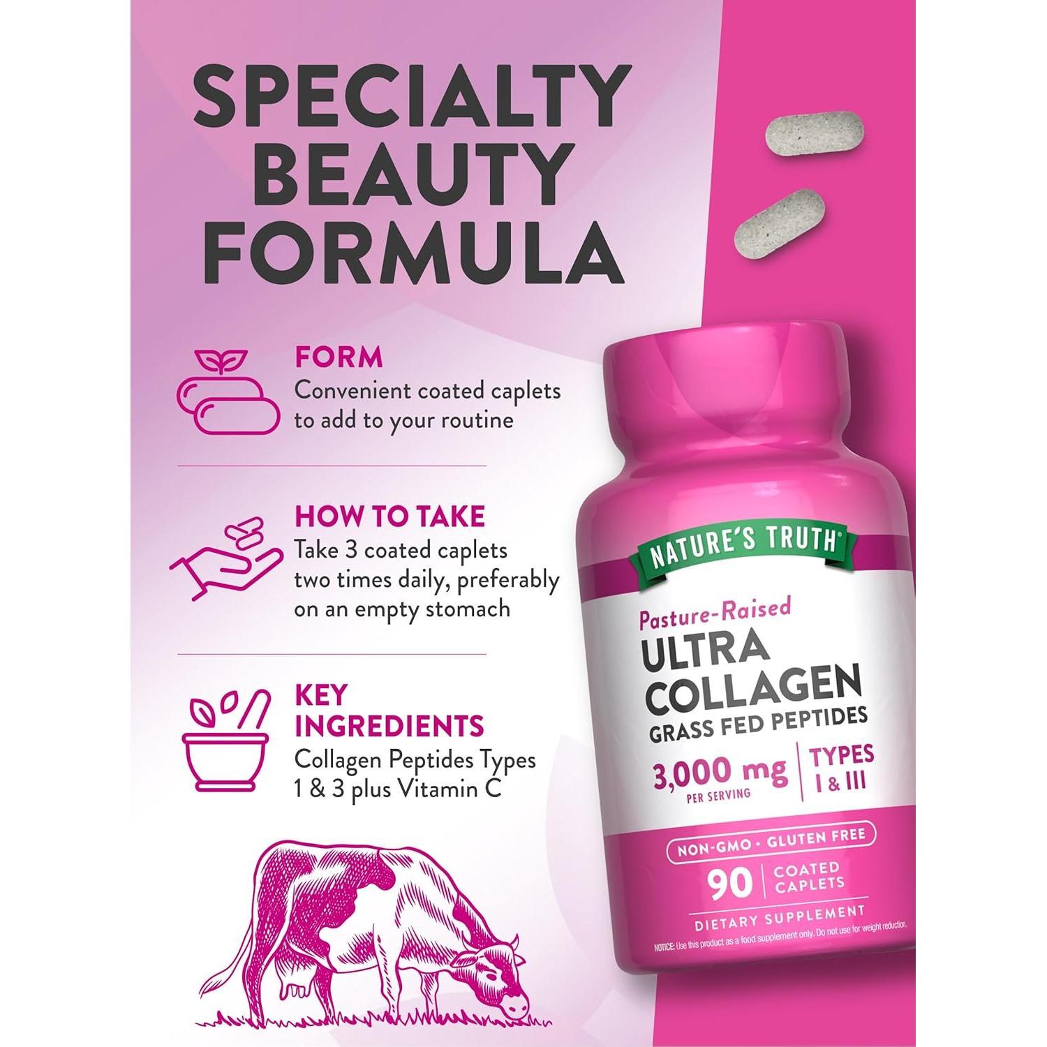 Colágeno en Péptidos La Verdad de la Naturaleza 90 Tabletas Tipo 1 y 3