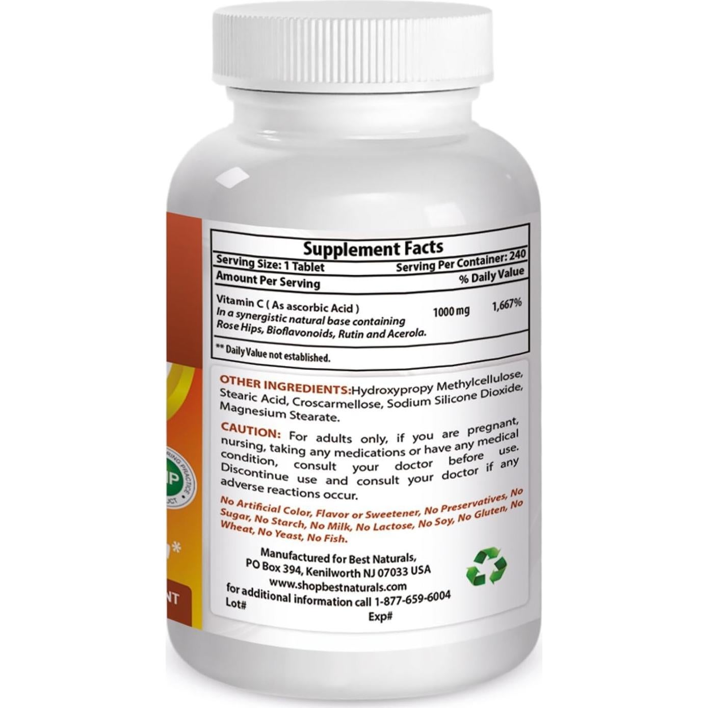 Tabletas de Vitamina C 1000 mg con Rosa Mosqueta - 240 Unidades