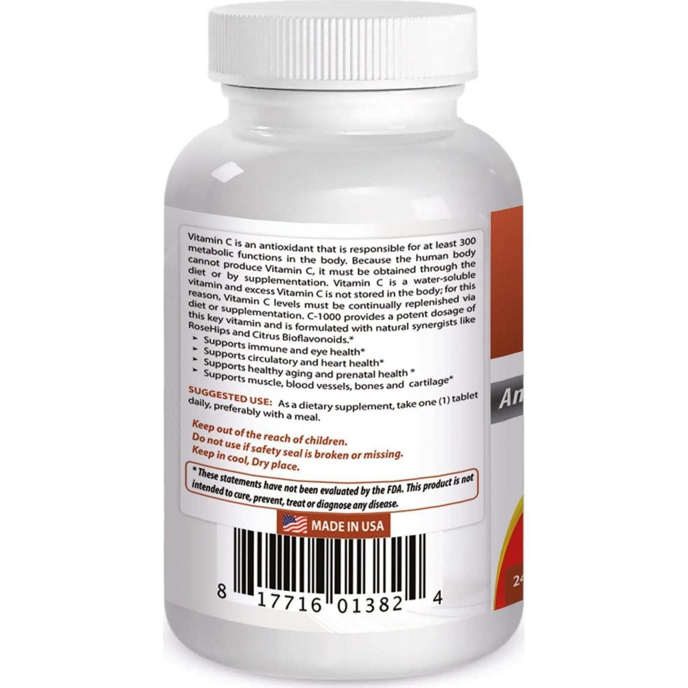Tabletas de Vitamina C 1000 mg con Rosa Mosqueta - 240 Unidades