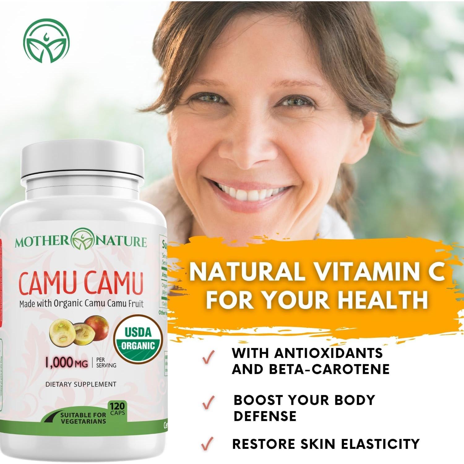 Cápsulas de Vitamina C Orgánica Camu Camu 1000mg 120 Unidades