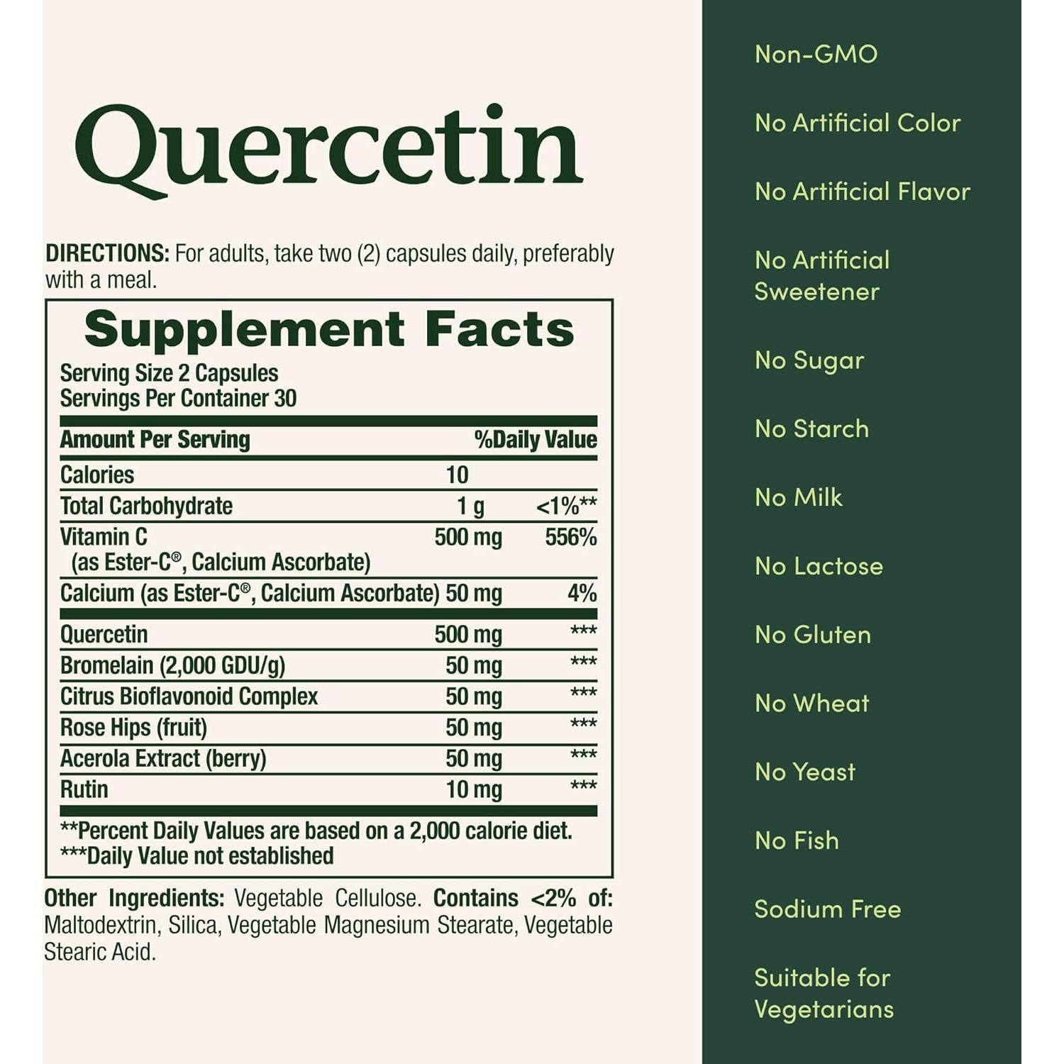 Quercetina Nature's Bounty 500mg con Vitamina C 60 Cápsulas