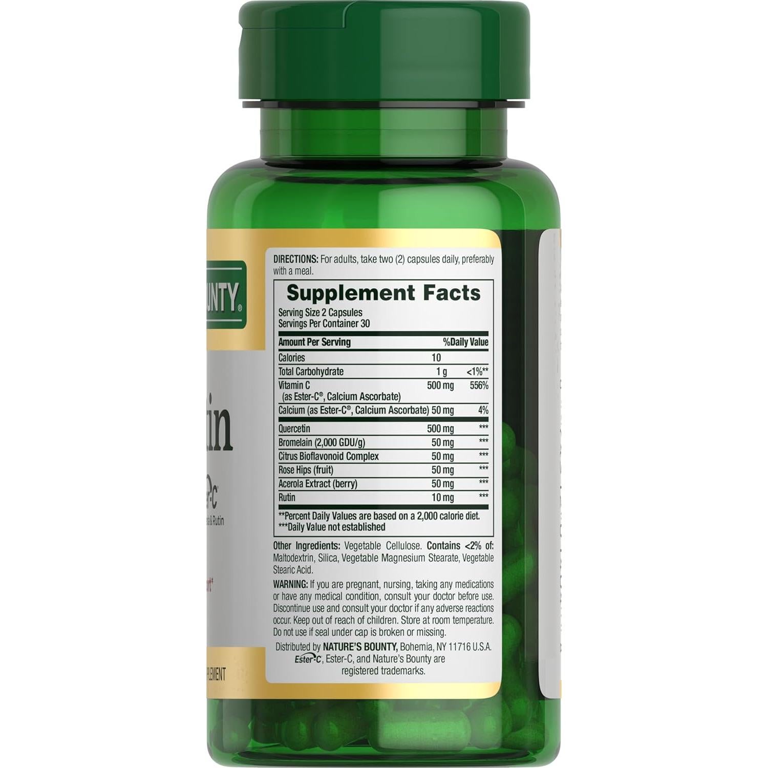Quercetina Nature's Bounty 500mg con Vitamina C 60 Cápsulas