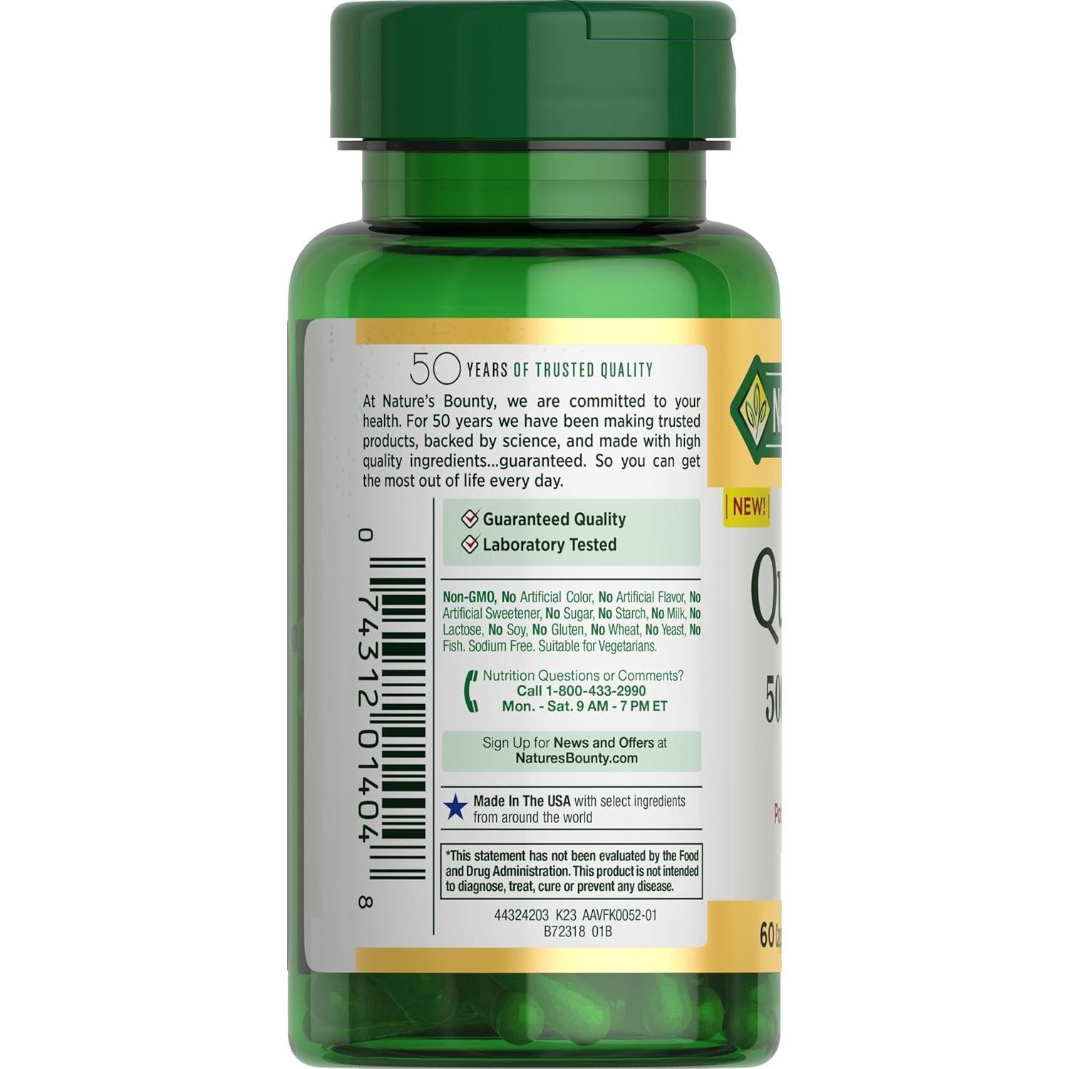 Quercetina Nature's Bounty 500mg con Vitamina C 60 Cápsulas