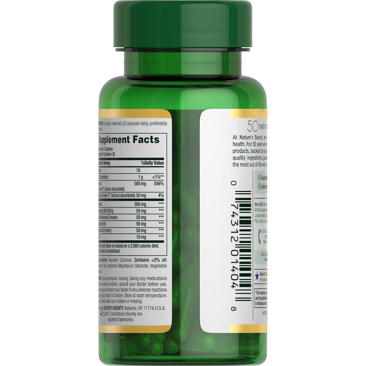 Quercetina Nature's Bounty 500mg con Vitamina C 60 Cápsulas