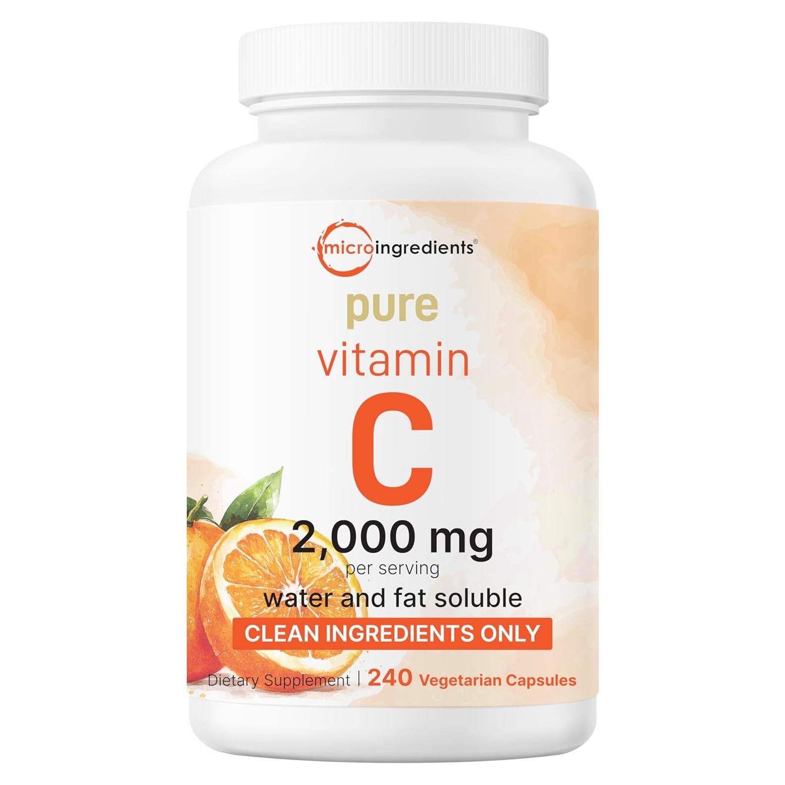Vitamina C Pura 2000mg Micro Ingredients 240 Cápsulas Vegetales