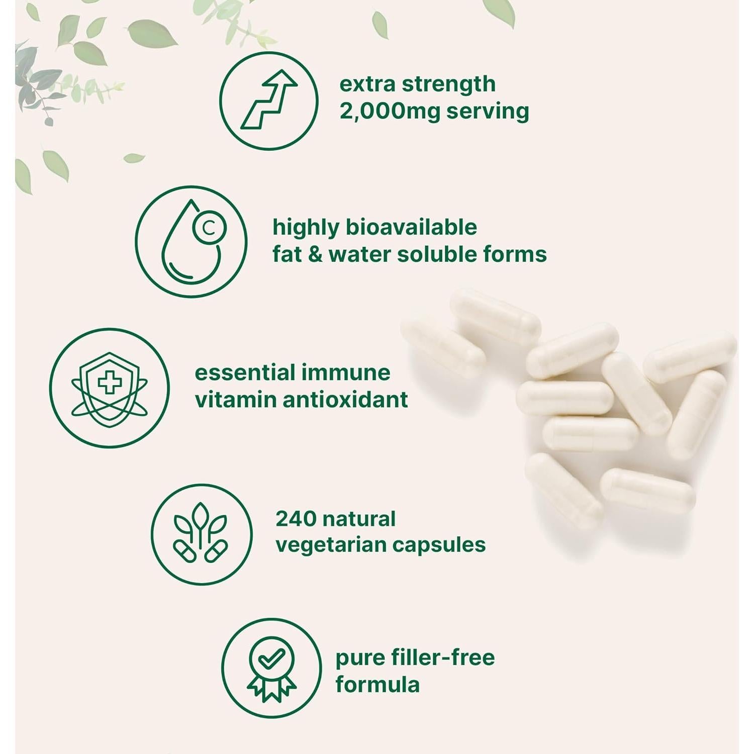 Vitamina C Pura 2000mg Micro Ingredients 240 Cápsulas Vegetales