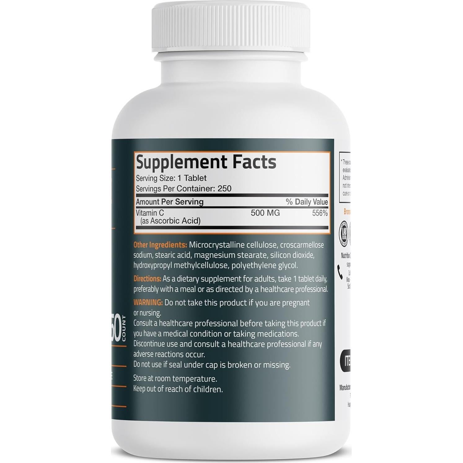 Vitamina C 500 MG Bronson - 250 Tabletas Vegetarianas