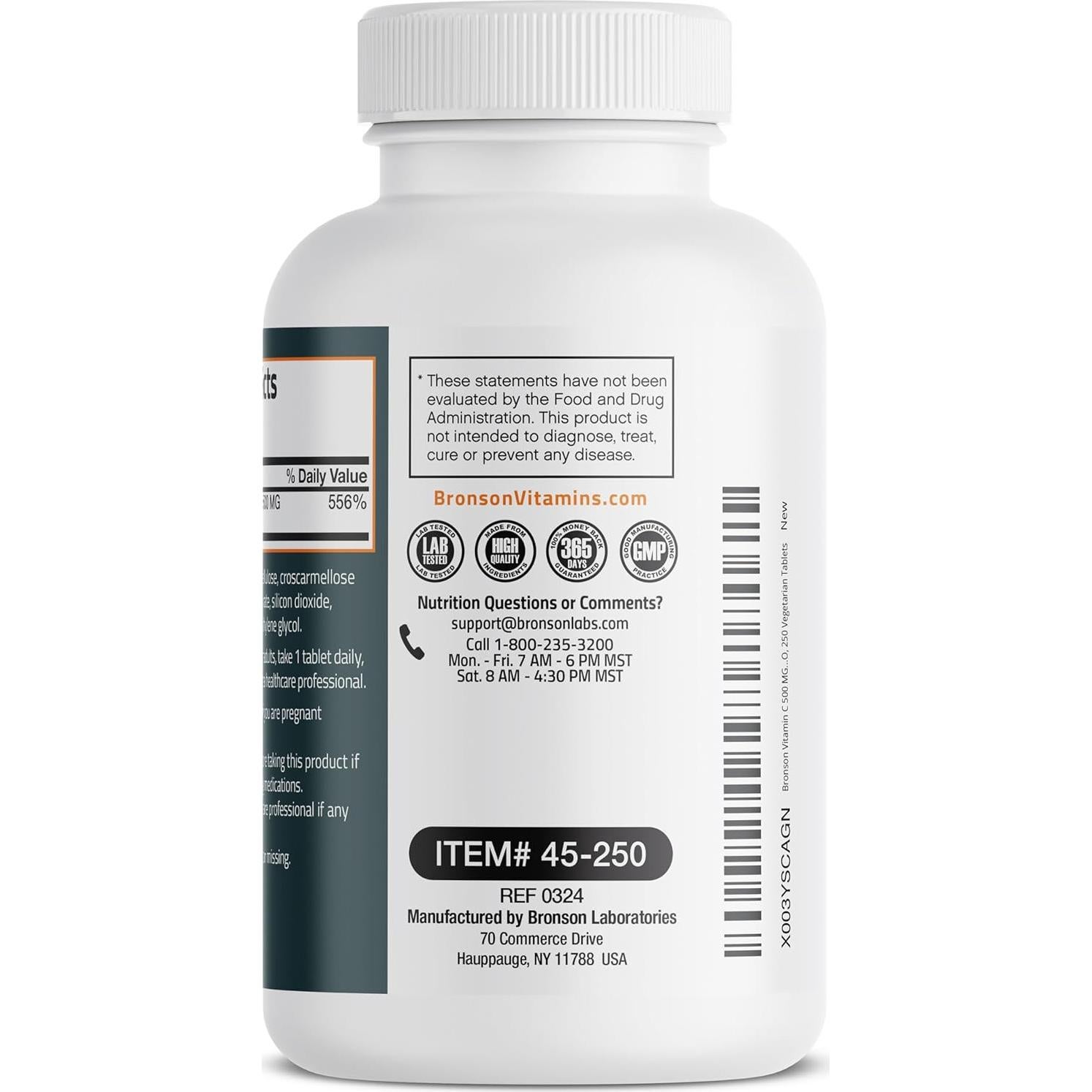 Vitamina C 500 MG Bronson - 250 Tabletas Vegetarianas