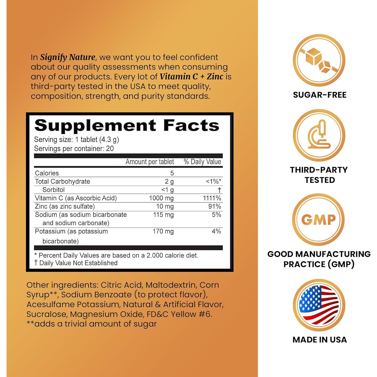 Tabletas Efervescentes Vitamina C 1000mg + Zinc Signify Nature - 20 Unidades