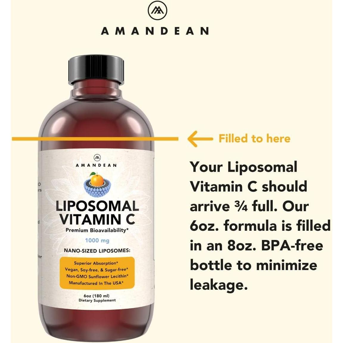 Vitamina C Liposomal Amandean 1000mg 180ml Antioxidante Vegano