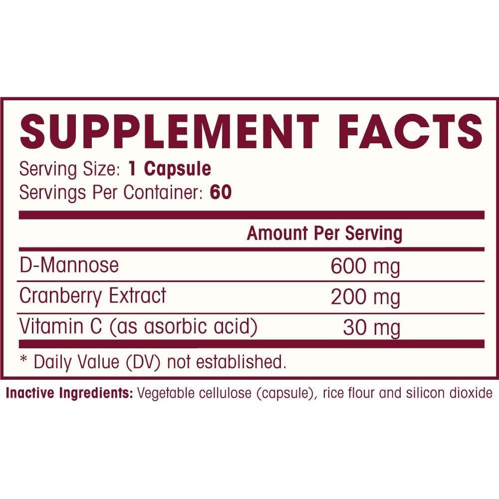 D-Mannose Natures Wellness 600mg + 200mg Arándano + Vitamina C