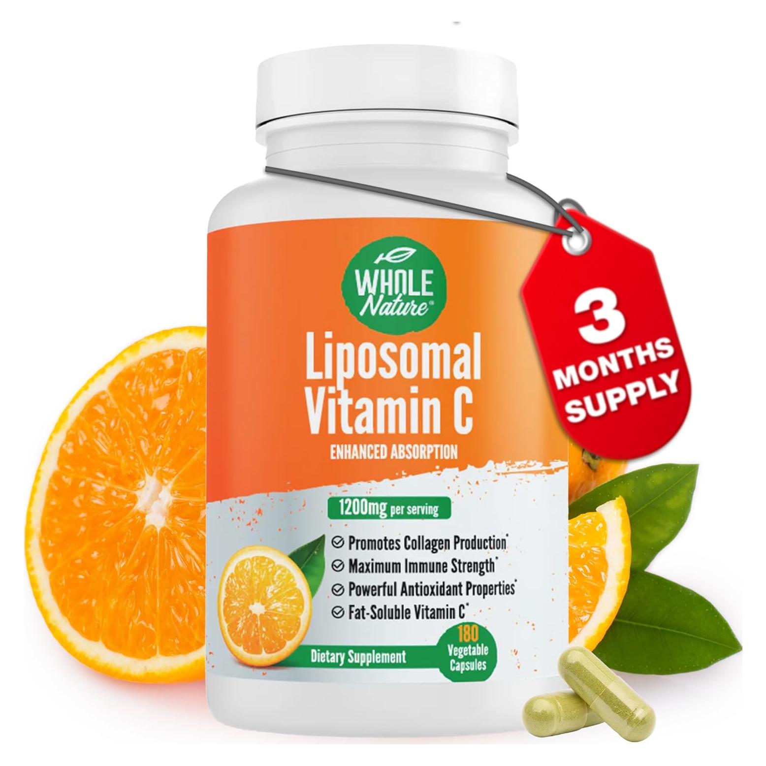 Suplemento de Vitamina C Liposomal 1200 mg Whole Nature 180 Cápsulas Veganas