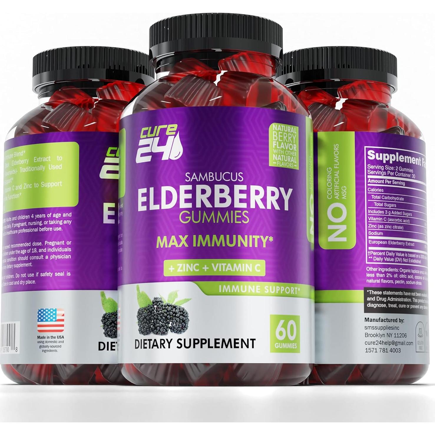 Gomitas de Saúco Cure24 con Vitamina C y Zinc - 60 Unidades