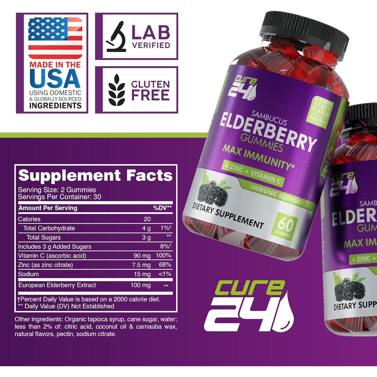 Gomitas de Saúco Cure24 con Vitamina C y Zinc - 60 Unidades