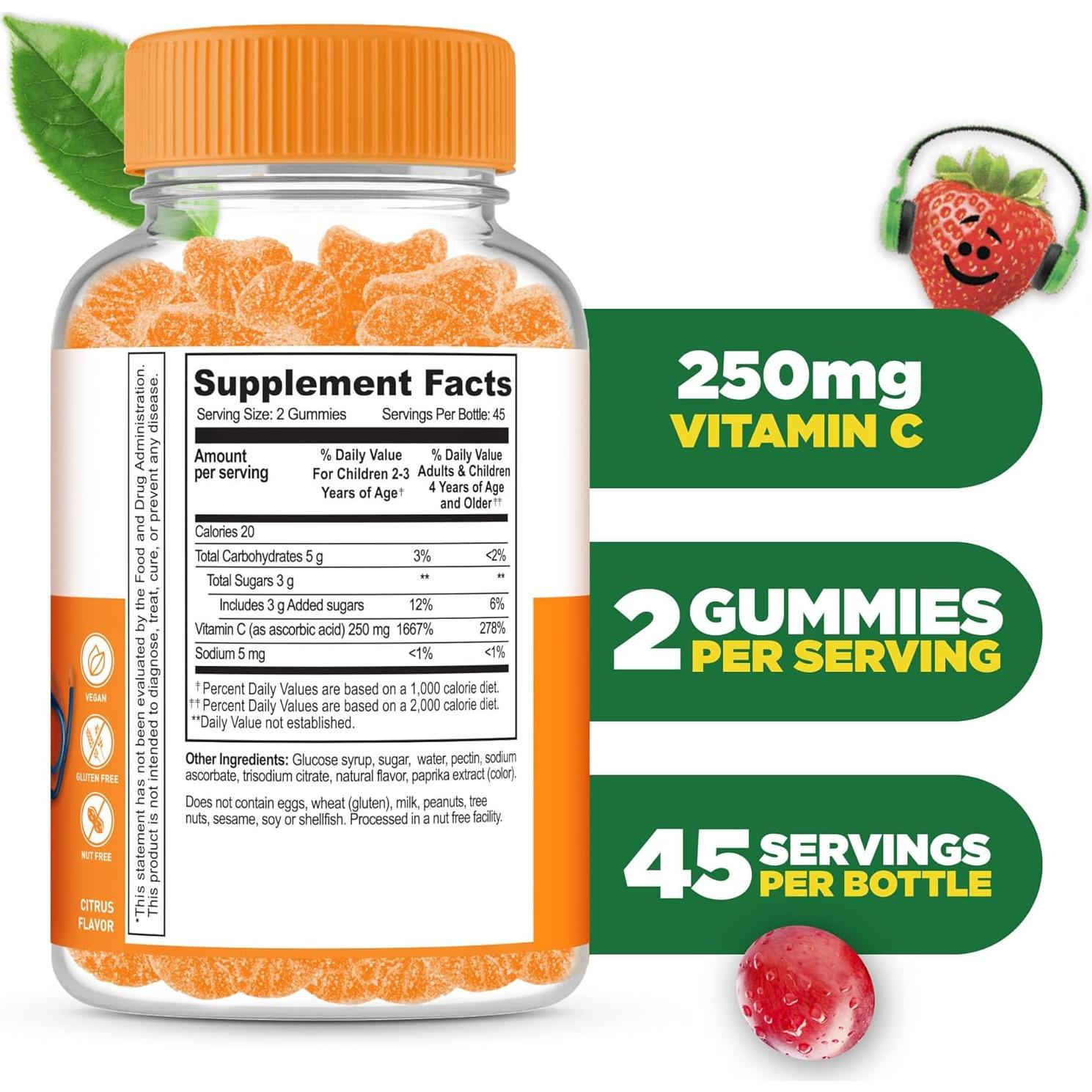 Gomitas de Vitamina C Lifeable 250mg Sabor Naranja 90 Unidades