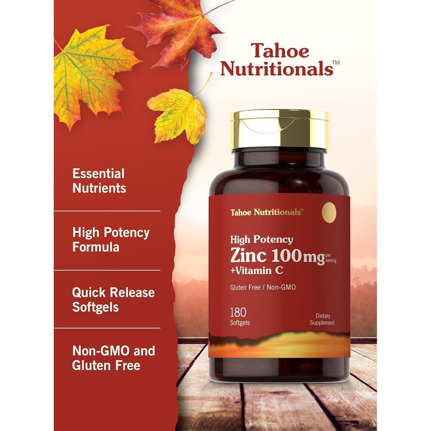 Suplemento de Zinc 100mg y Vitamina C 180 Gelatinas Blandas