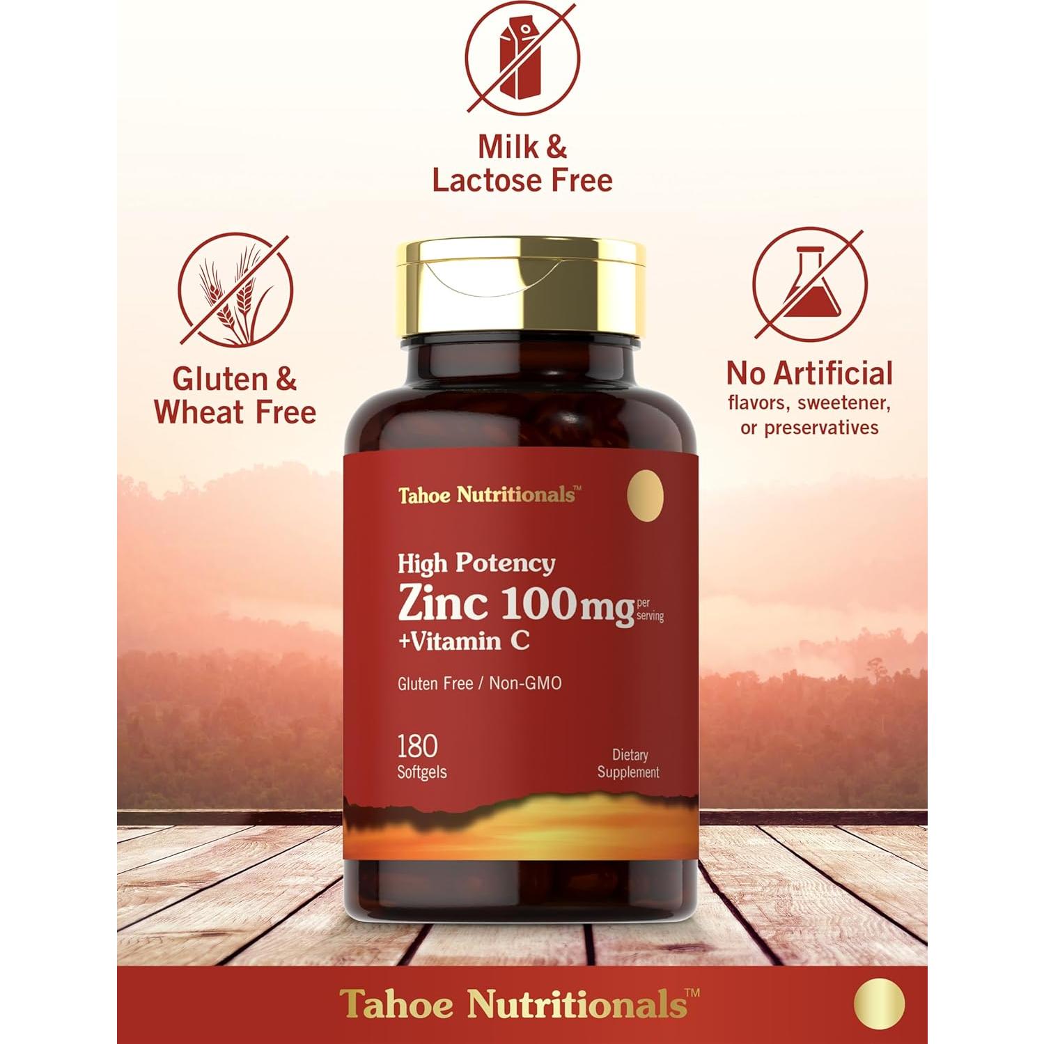 Suplemento de Zinc 100mg y Vitamina C 180 Gelatinas Blandas