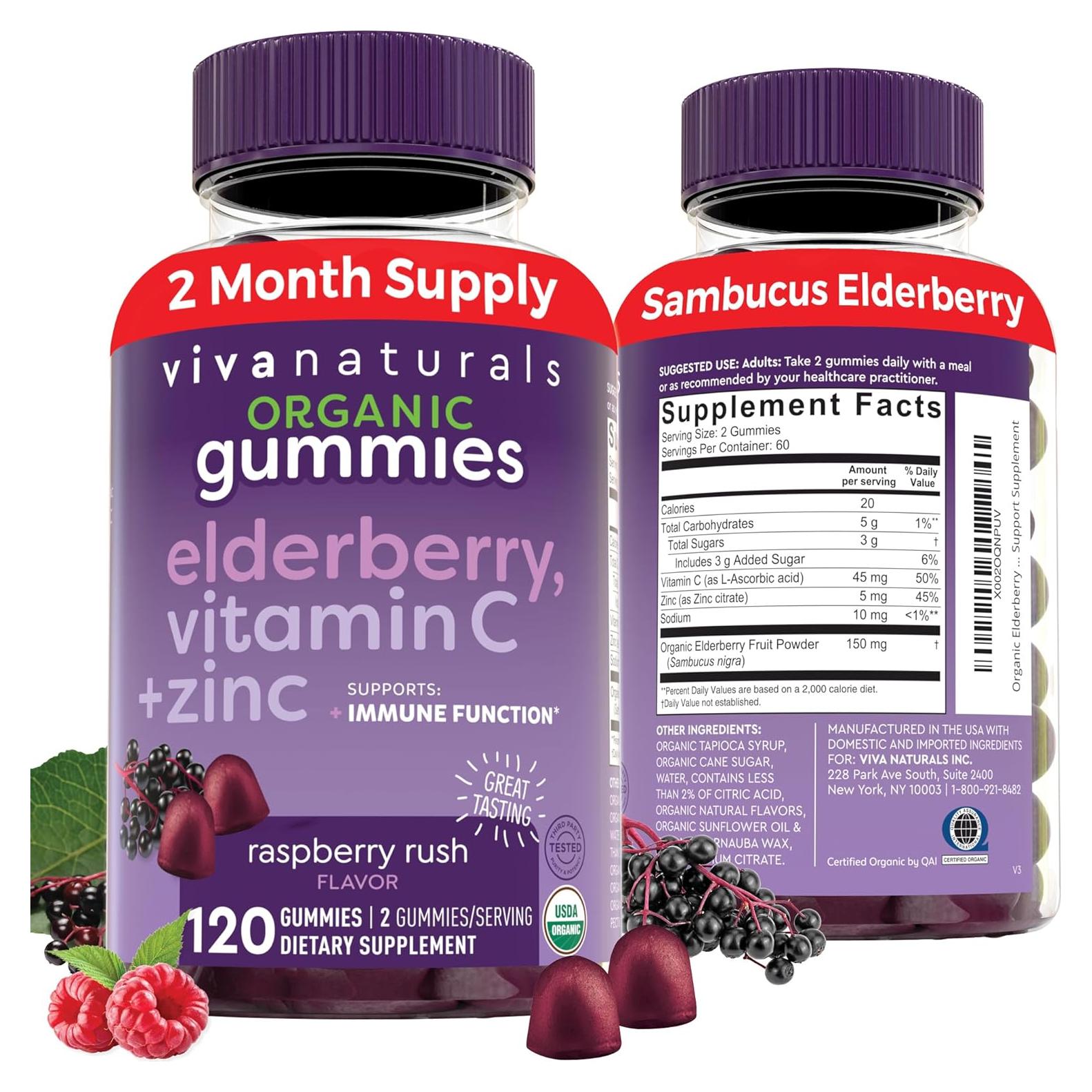 Gomitas de Saúco Orgánicas Viva Naturals 120 gomitas - Inmunidad