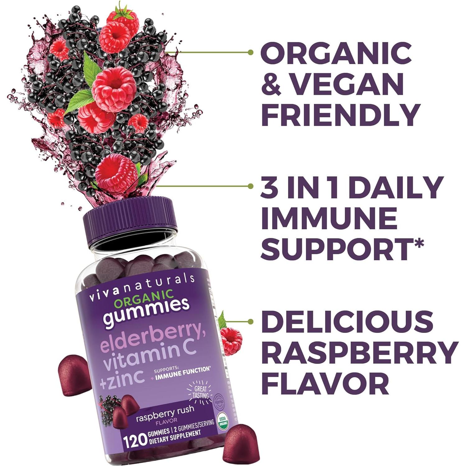 Gomitas de Saúco Orgánicas Viva Naturals 120 gomitas - Inmunidad