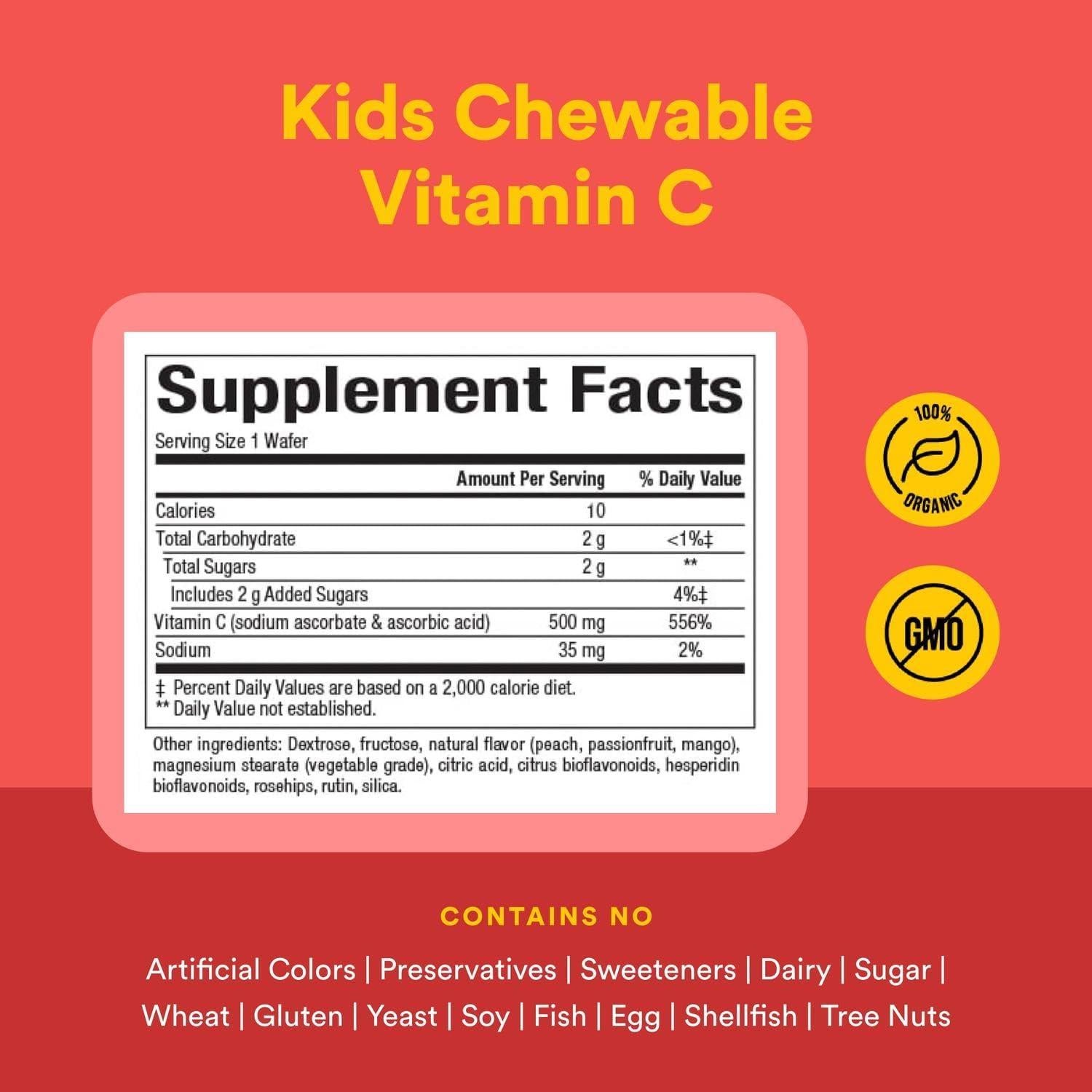 Vitamina C Masticable 500 mg Factores Naturales Niños 180 Tabletas