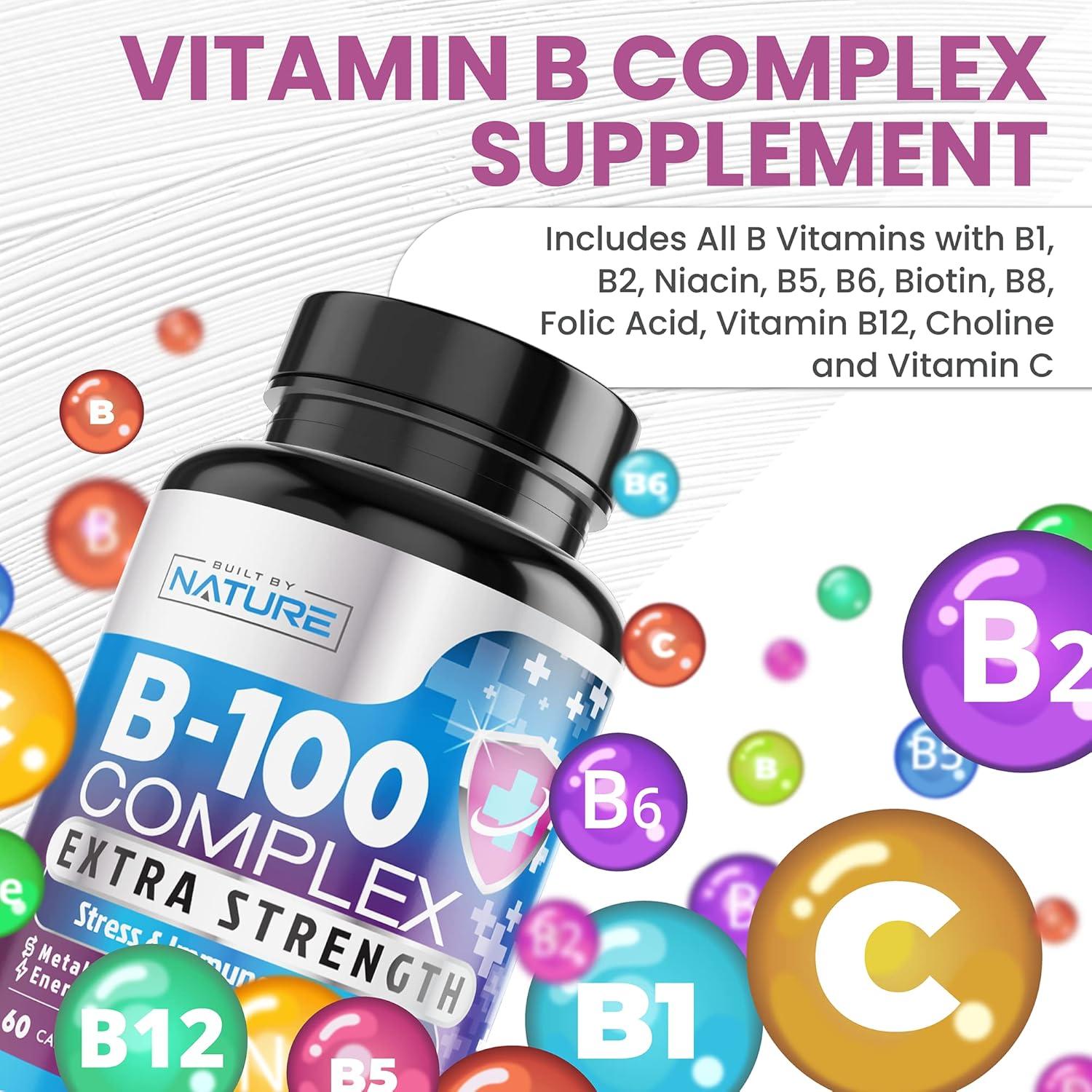 Complejo de Vitamina B B-100 Built by Nature 60 Cápsulas Veganas