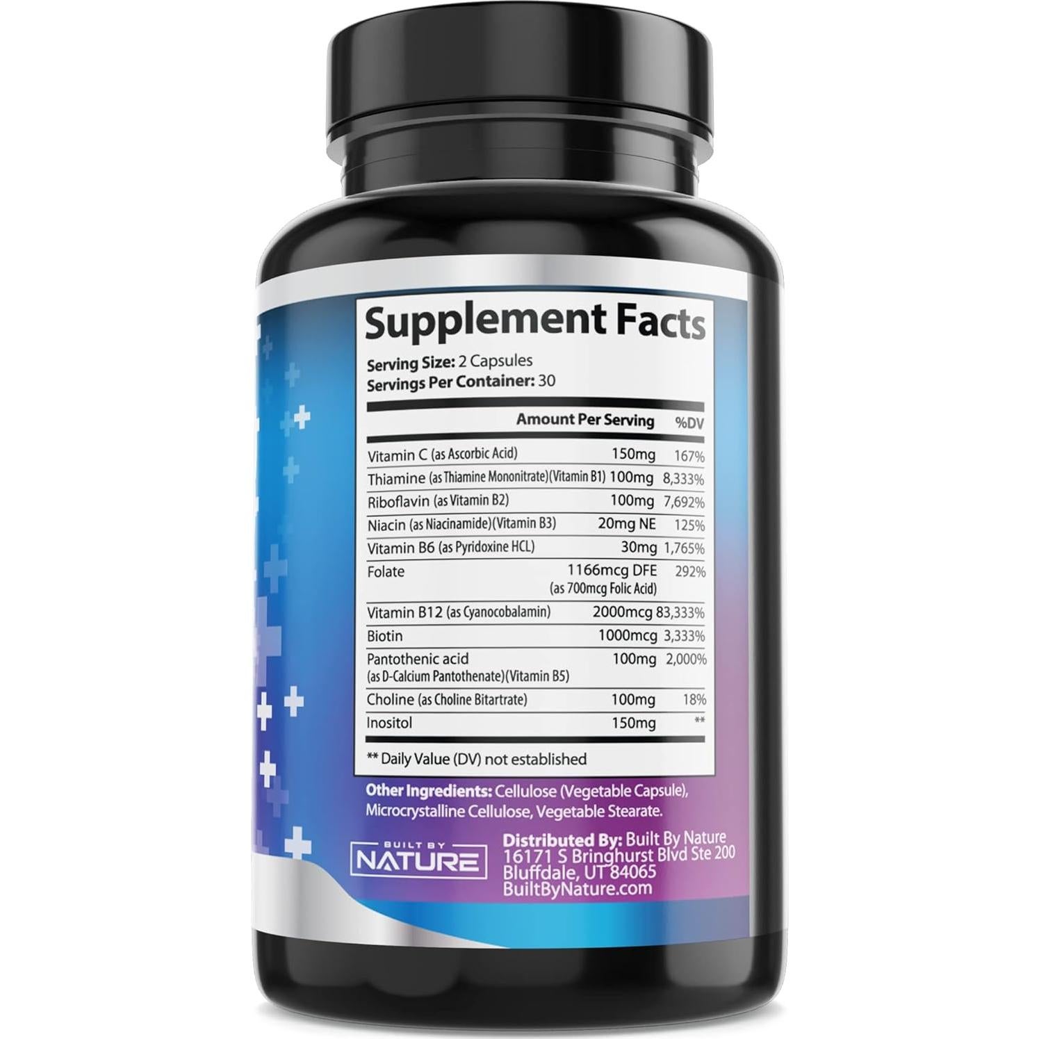 Complejo de Vitamina B B-100 Built by Nature 60 Cápsulas Veganas