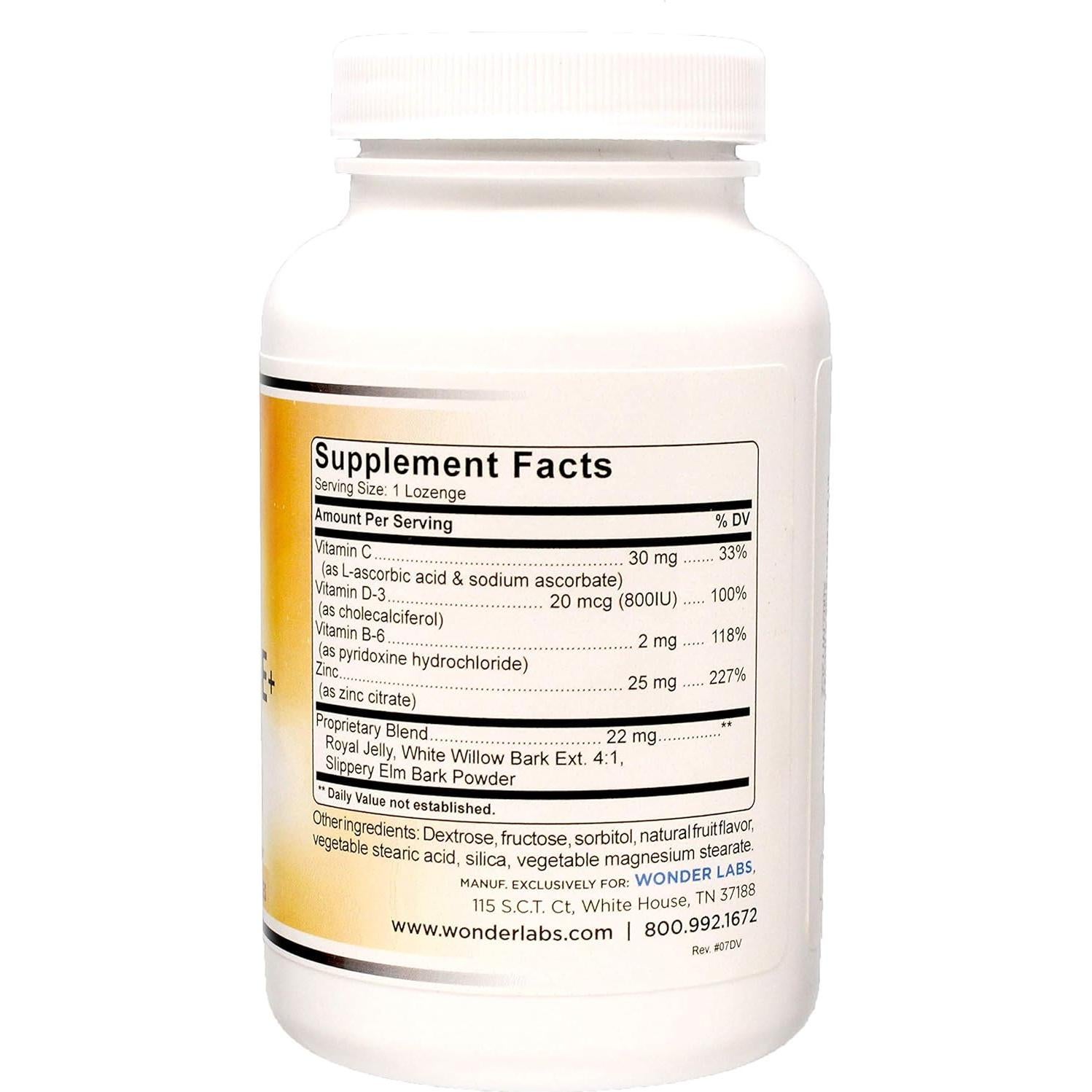 Pastillas de Zinc con Vitamina C Wonder Laboratories 100 Unidades