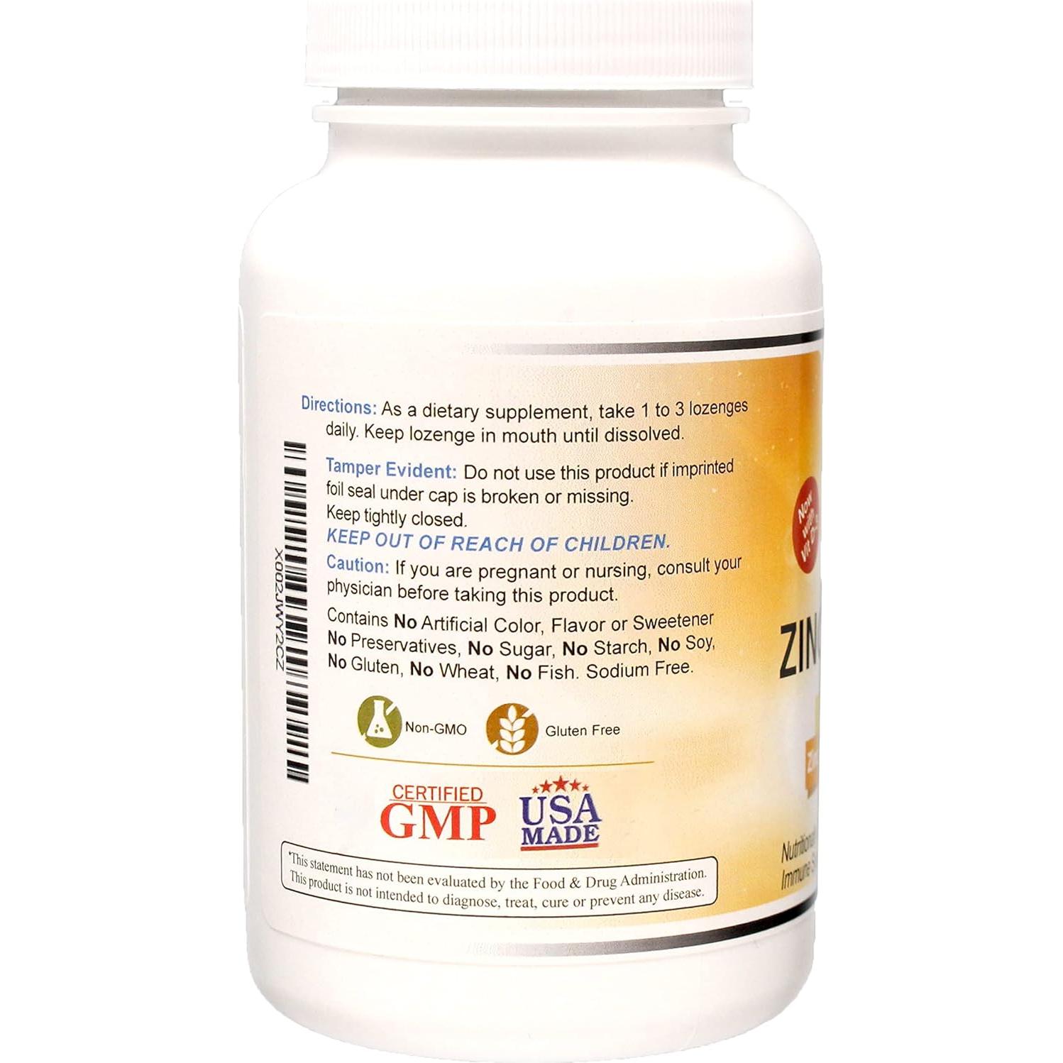 Pastillas de Zinc con Vitamina C Wonder Laboratories 100 Unidades