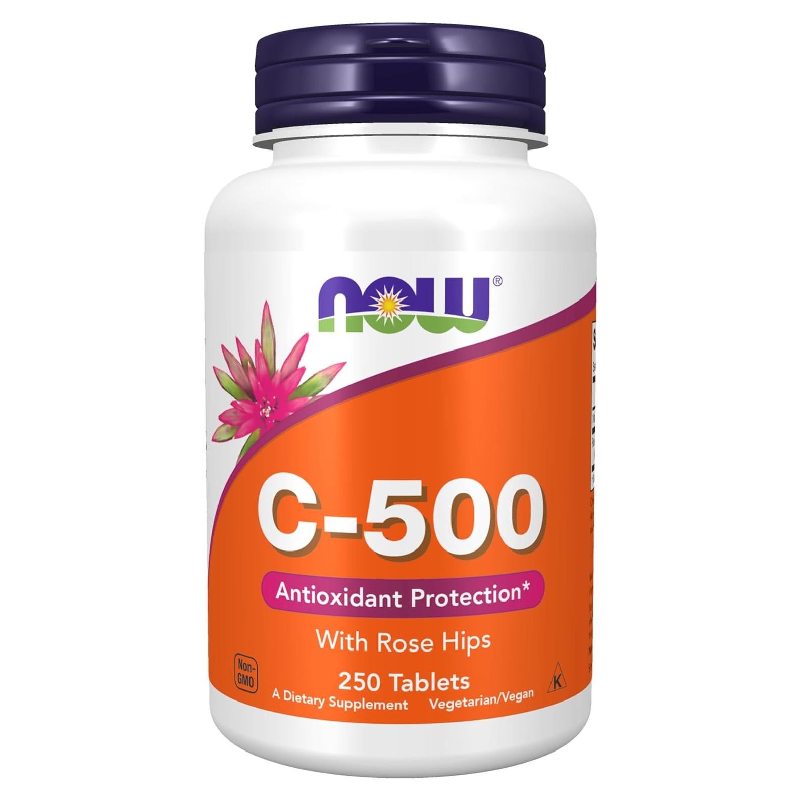 Suplemento Vitamina C-500 NOW Foods con Escaramujo 250 Tabletas